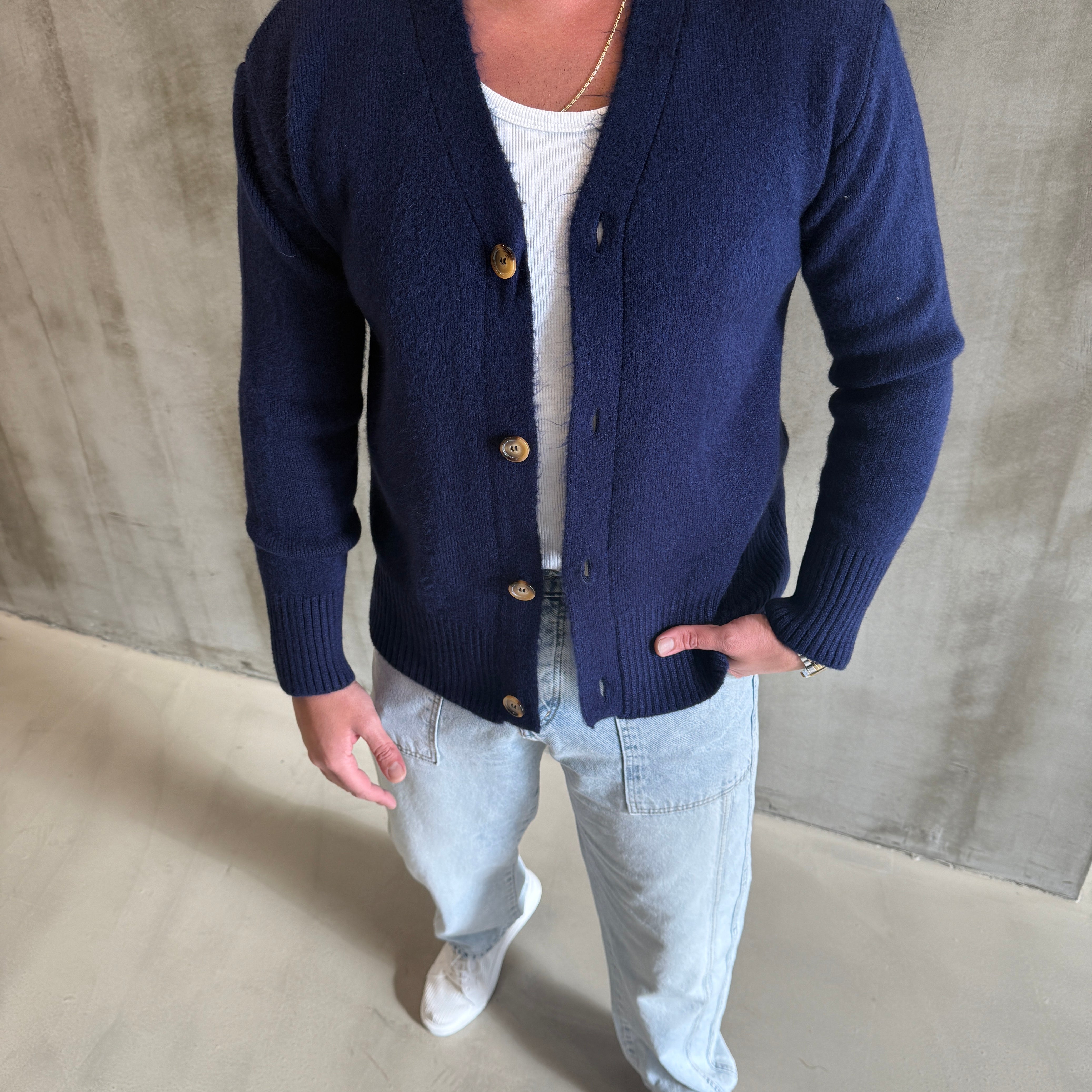 Ekru Sakallı Kumaş Hırka