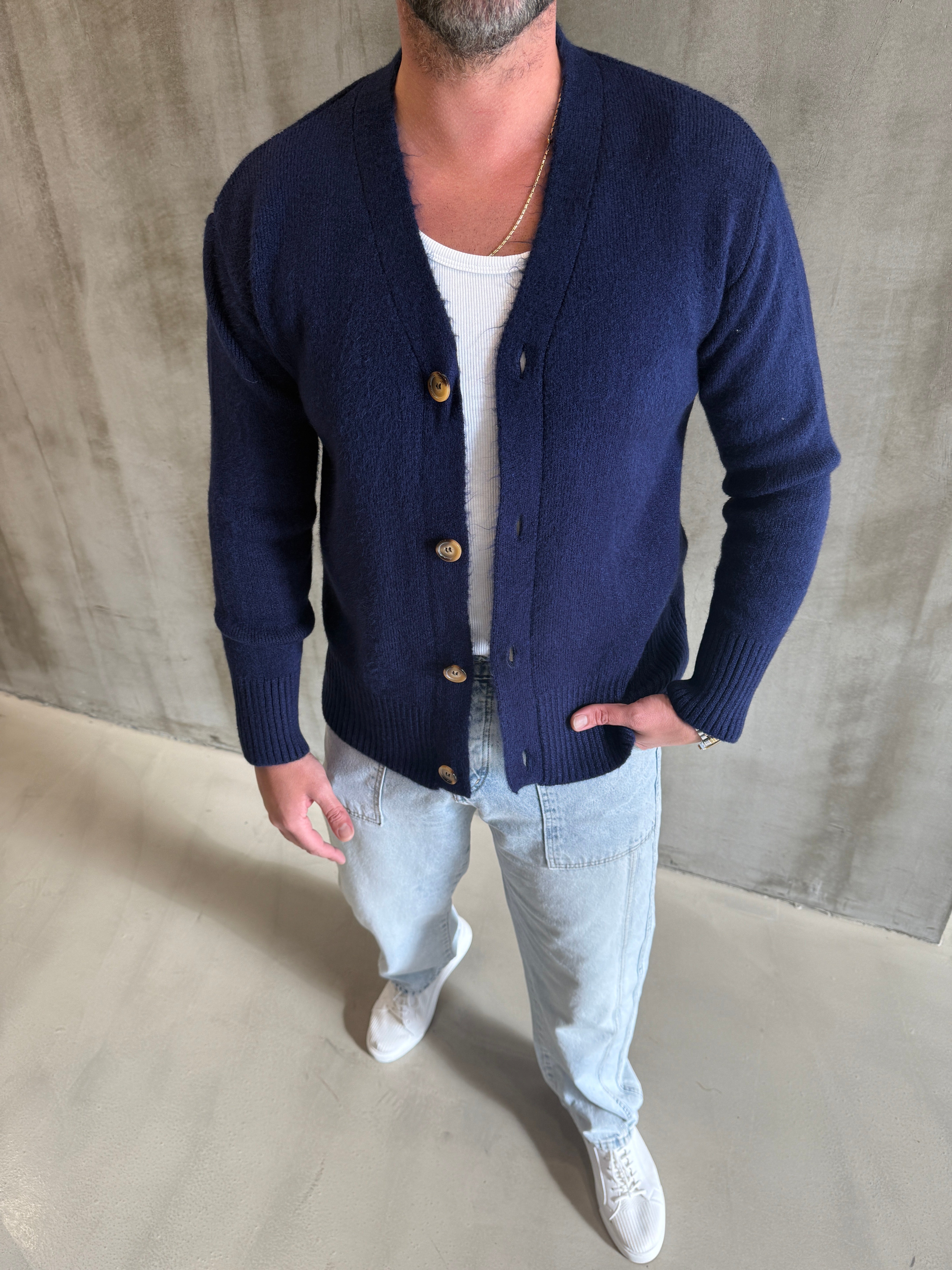 Lacivert Sakallı Kumaş Hırka