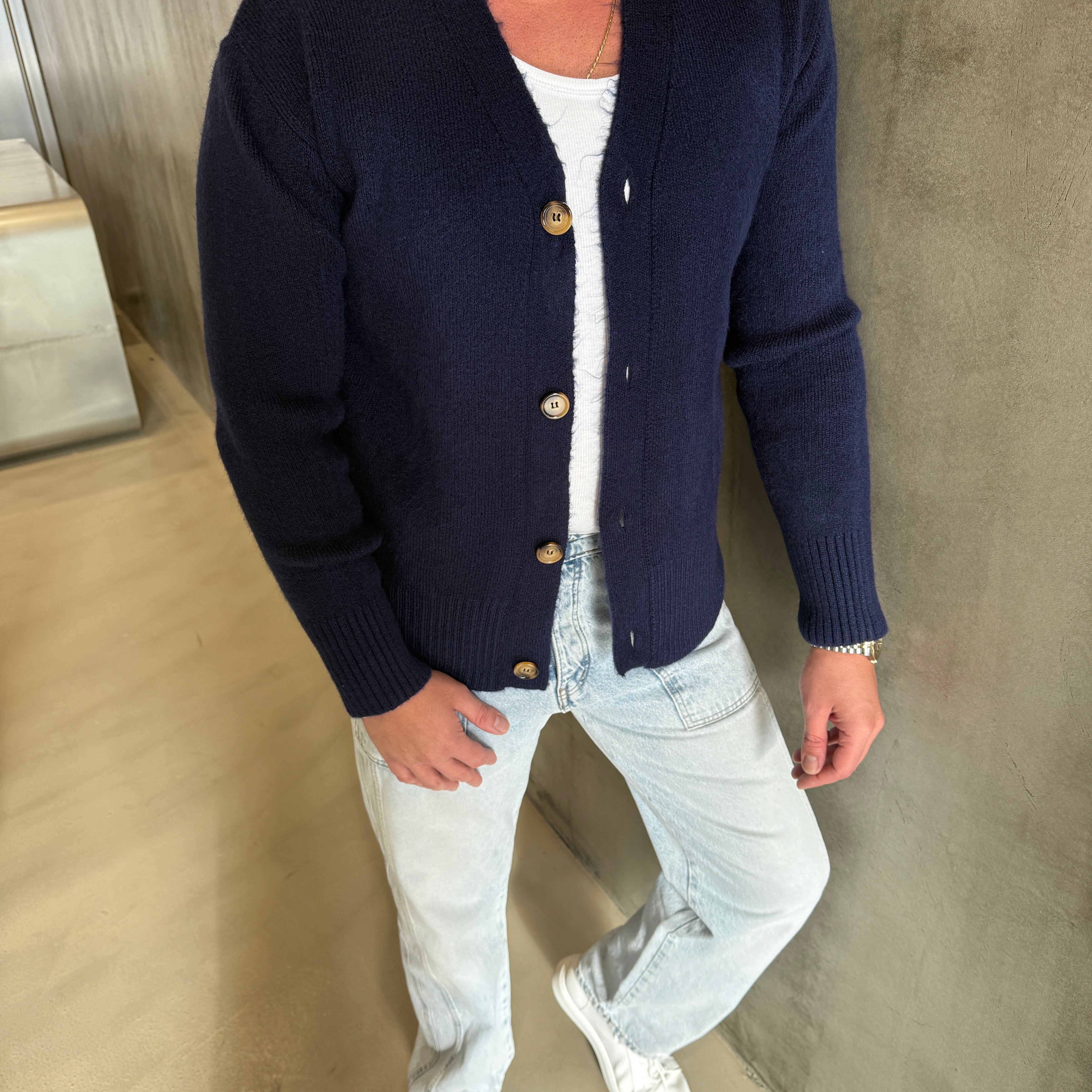 Ekru Sakallı Kumaş Hırka