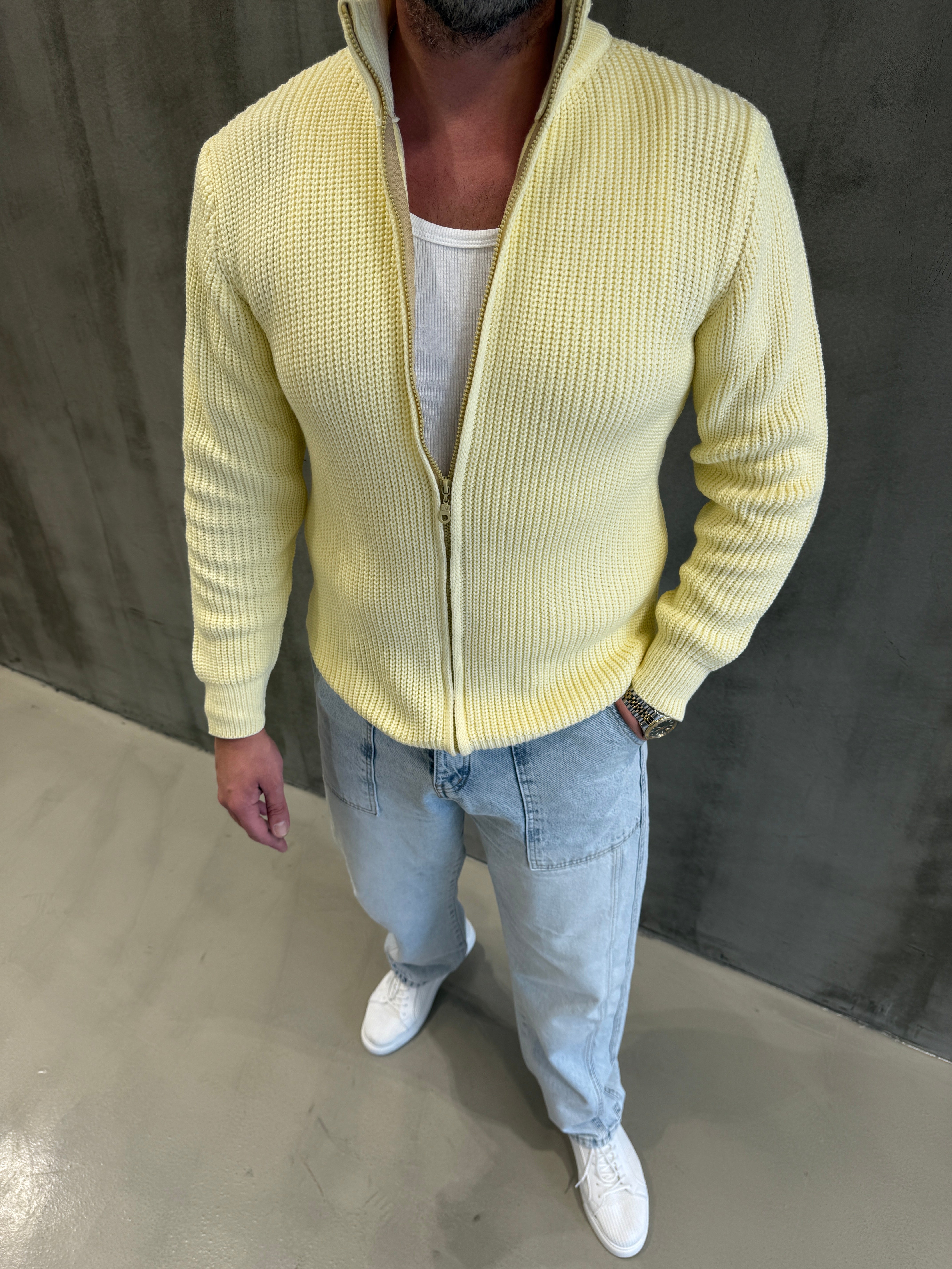 Sarı Fermuarlı Triko Hırka