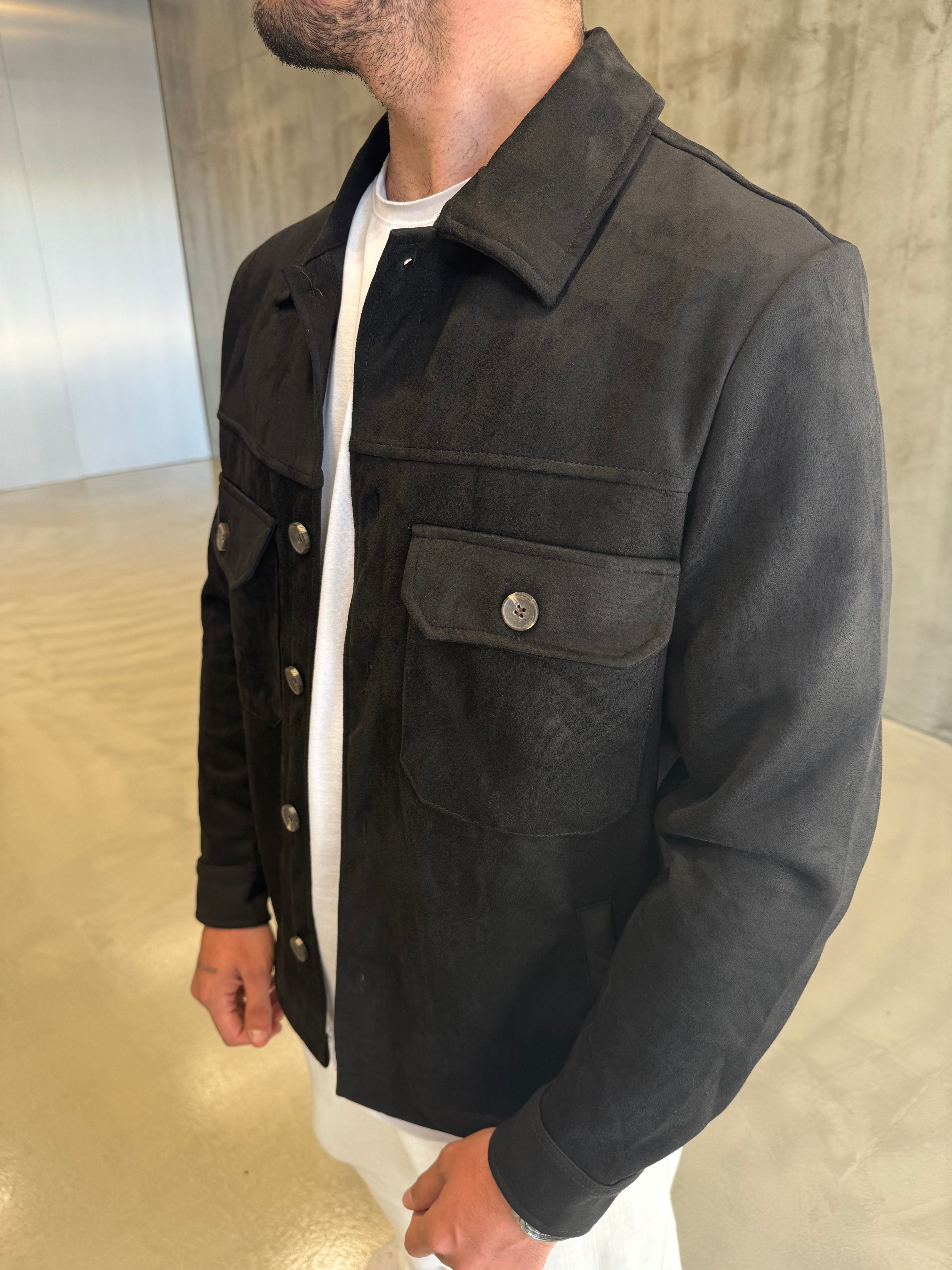 Siyah Nubuk Çift Cepli Düğmeli Ceket