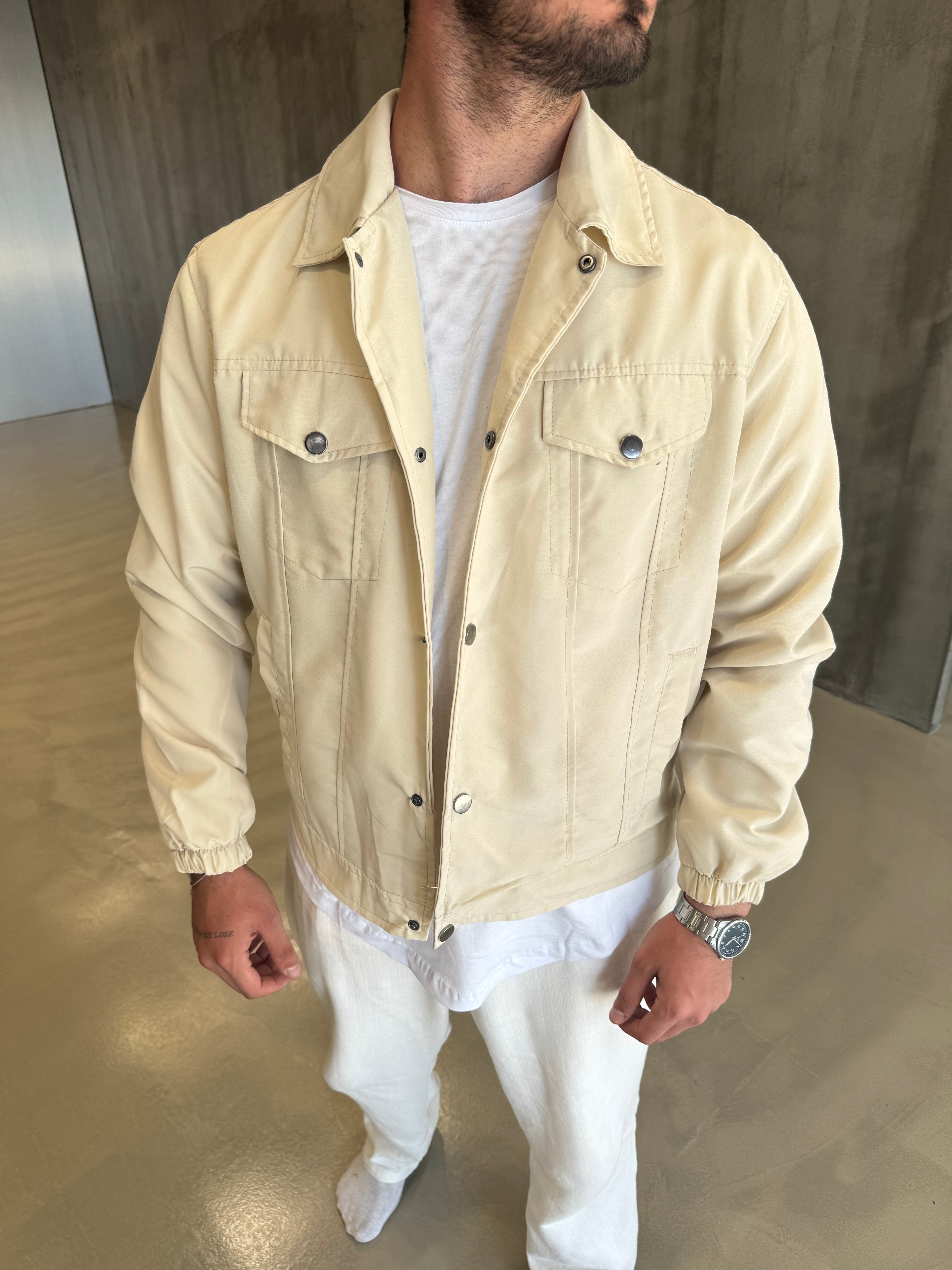 Krem Çift Cepli Ceket