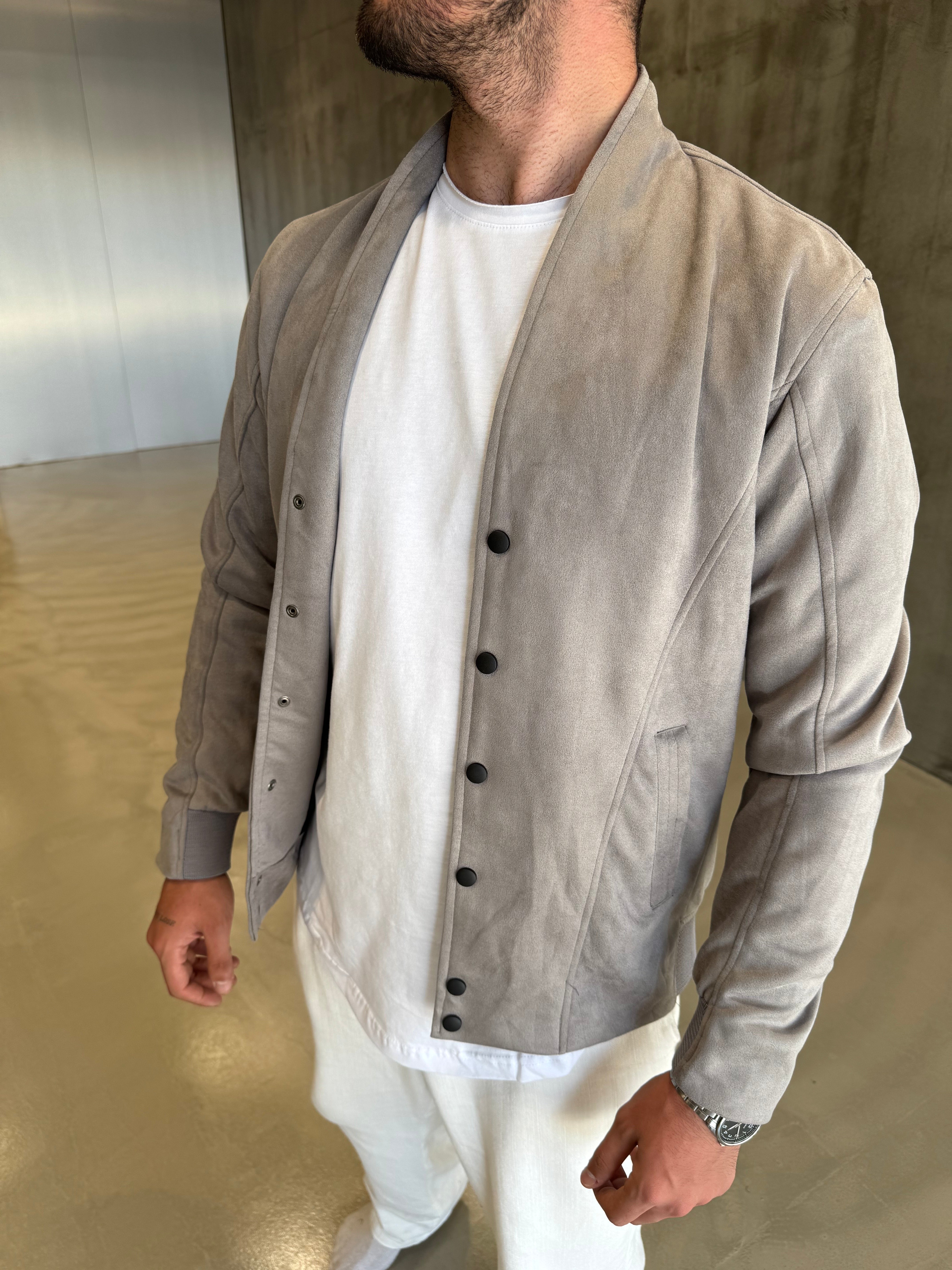 Gri Süet Mevsimlik Ceket