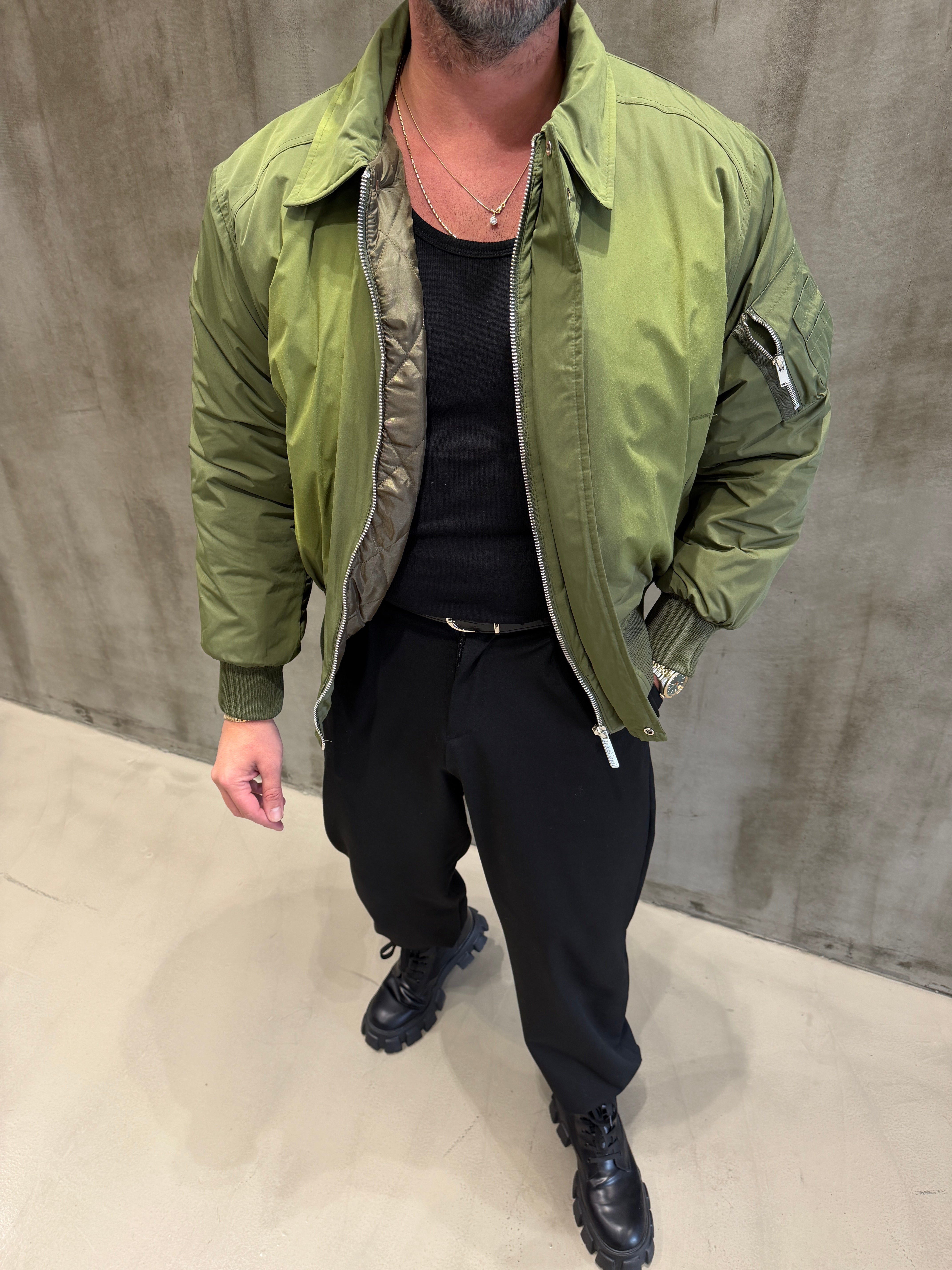 Giesto Yeşil Yıkamalı Kapitone Yeşil Mont