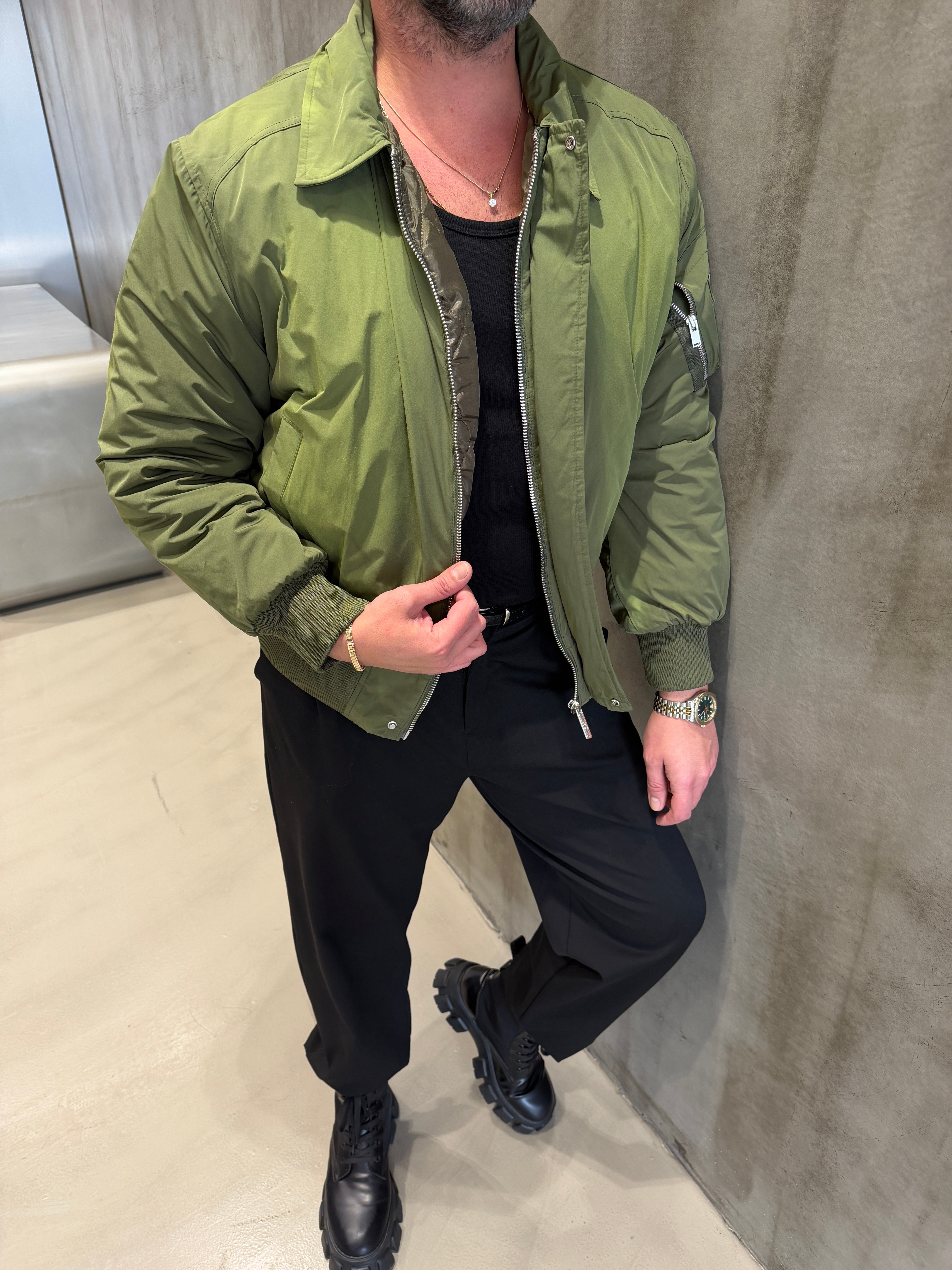 Giesto Yeşil Yıkamalı Kapitone Yeşil Mont