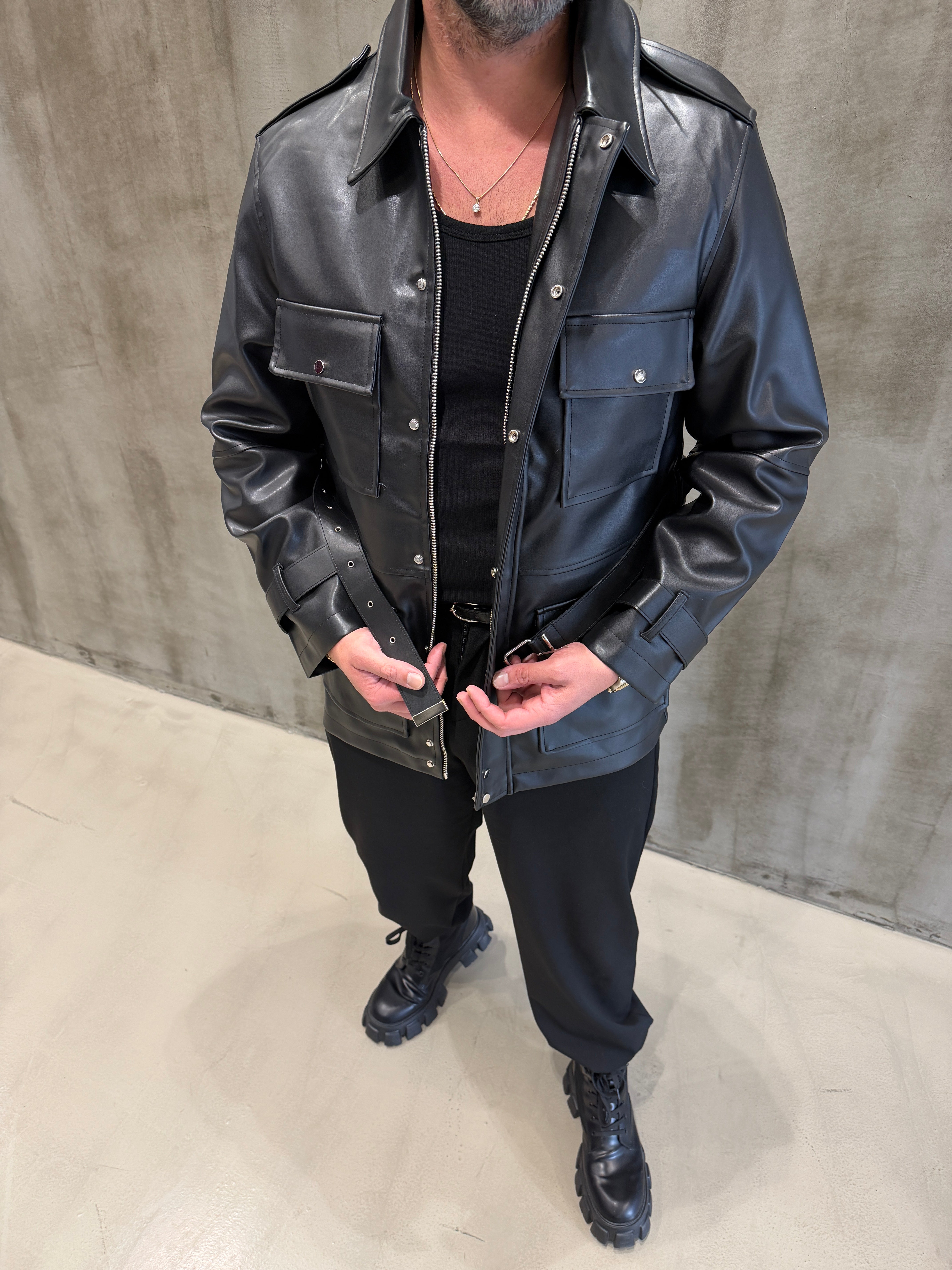 Siyah Giesto Deri Tasarım Mont