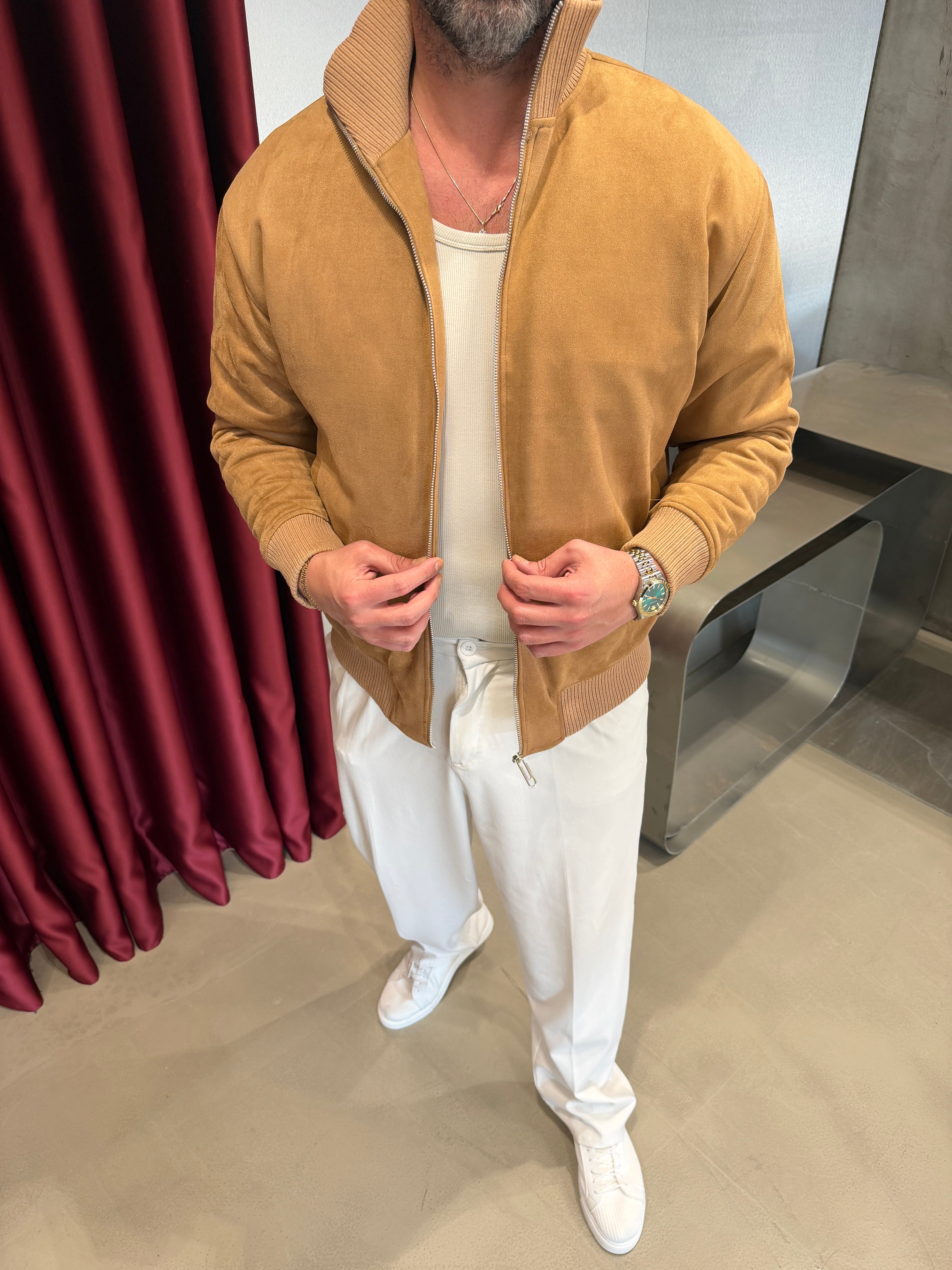 Taba Ribana Yakalı Nubuk Mont