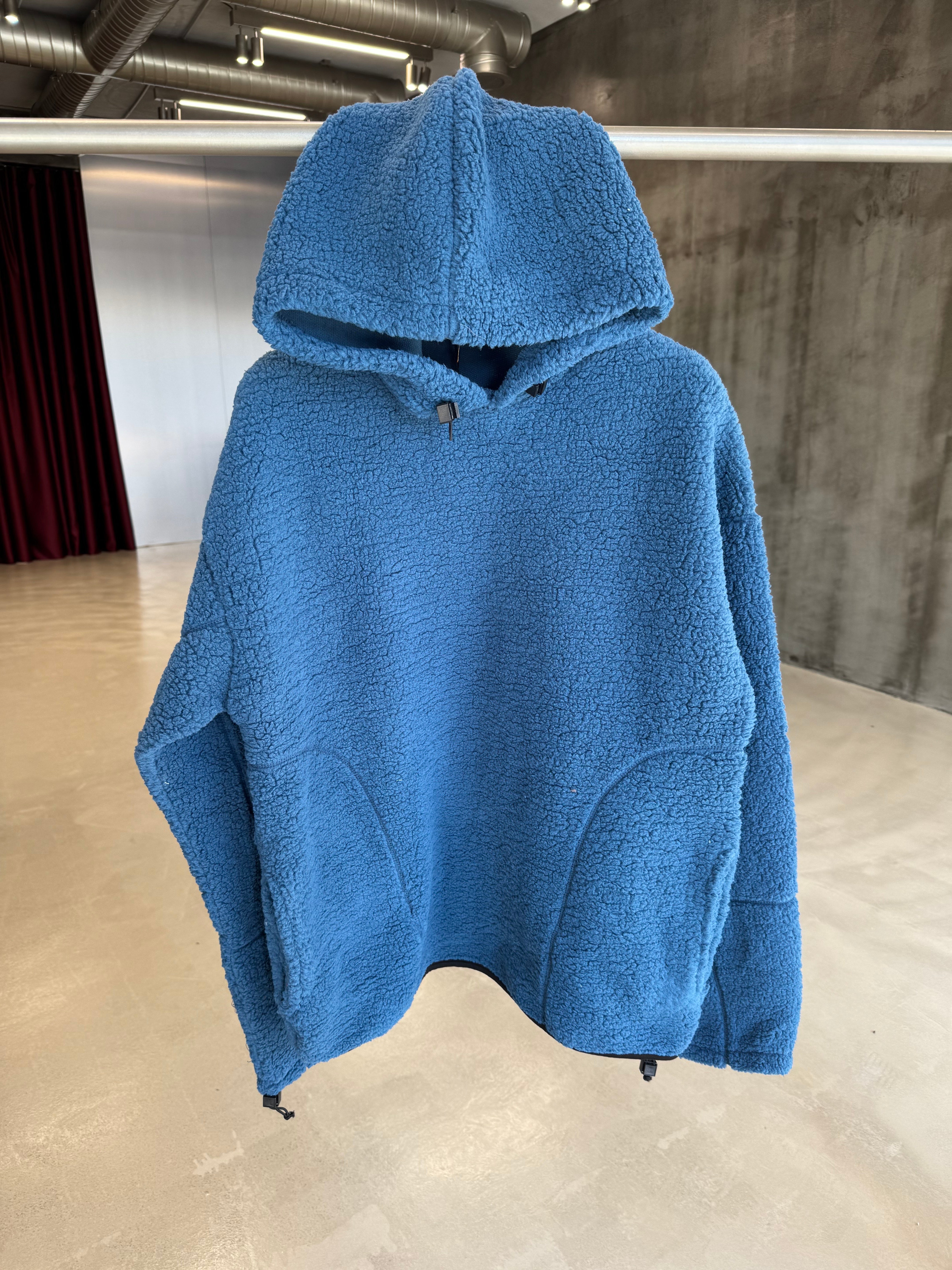 İndigo Mavi Kapüşonlu Peluş Polar