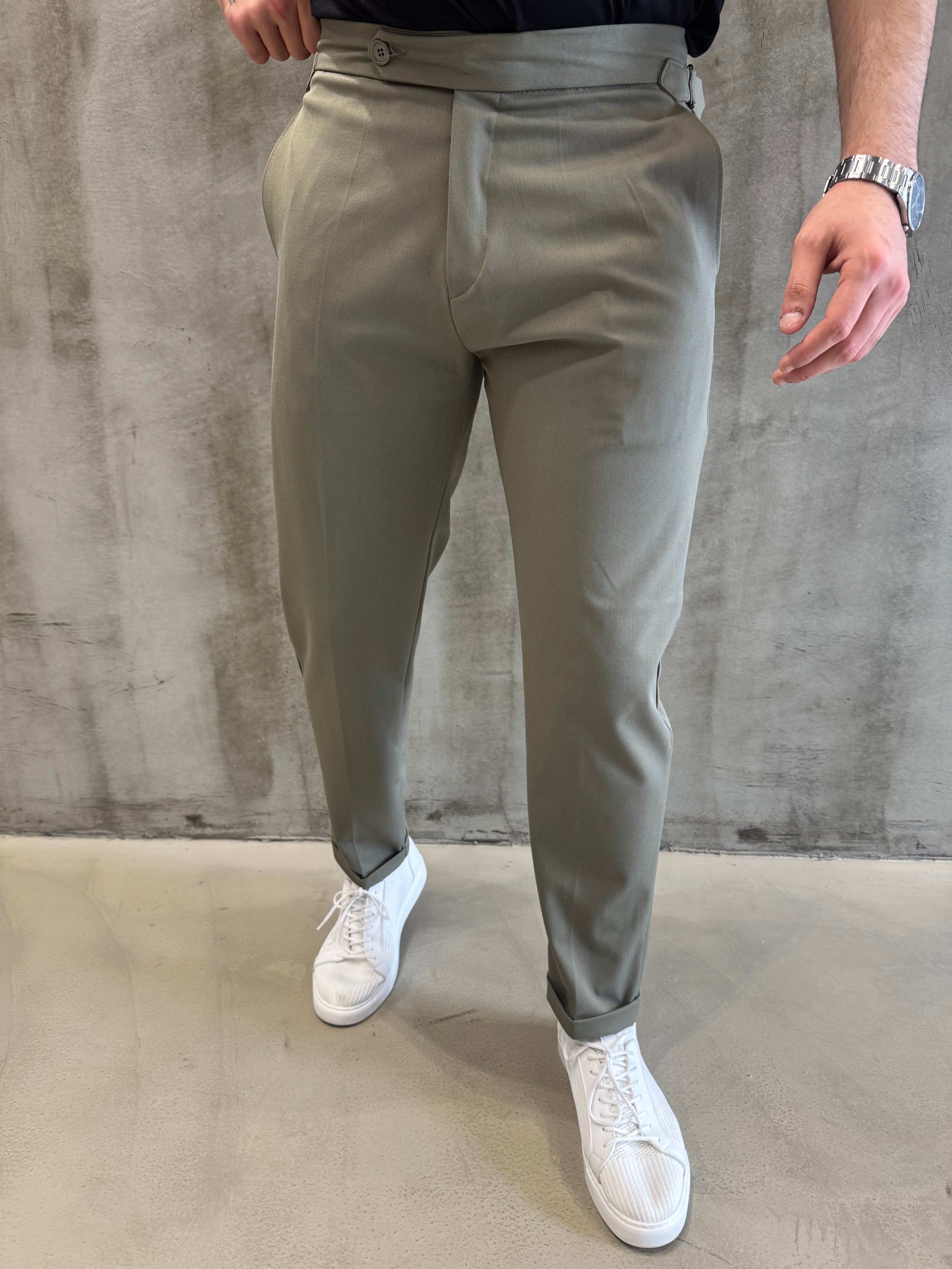 Haki Kemer Detaylı BR Pantolon