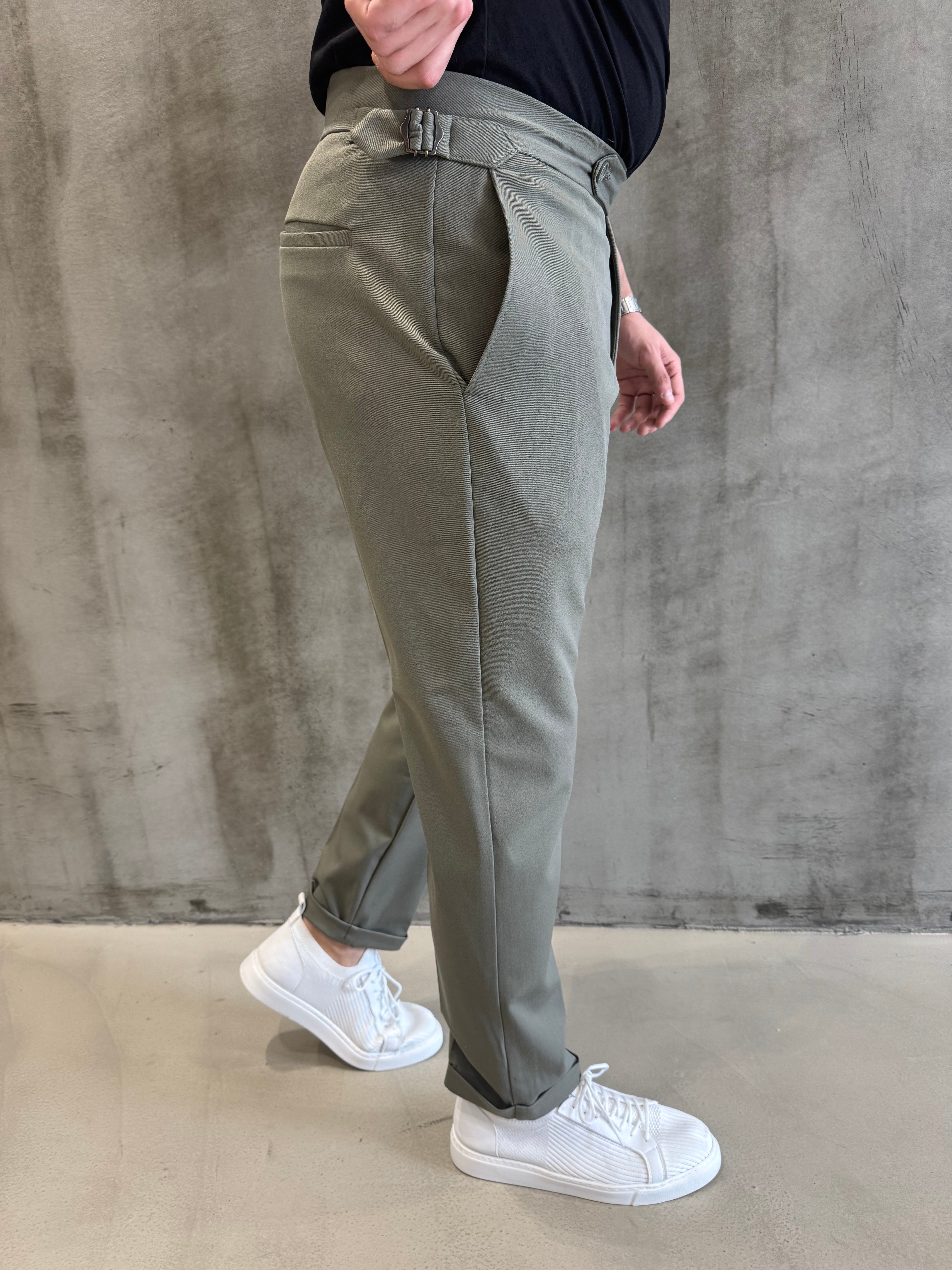 Haki Kemer Detaylı BR Pantolon