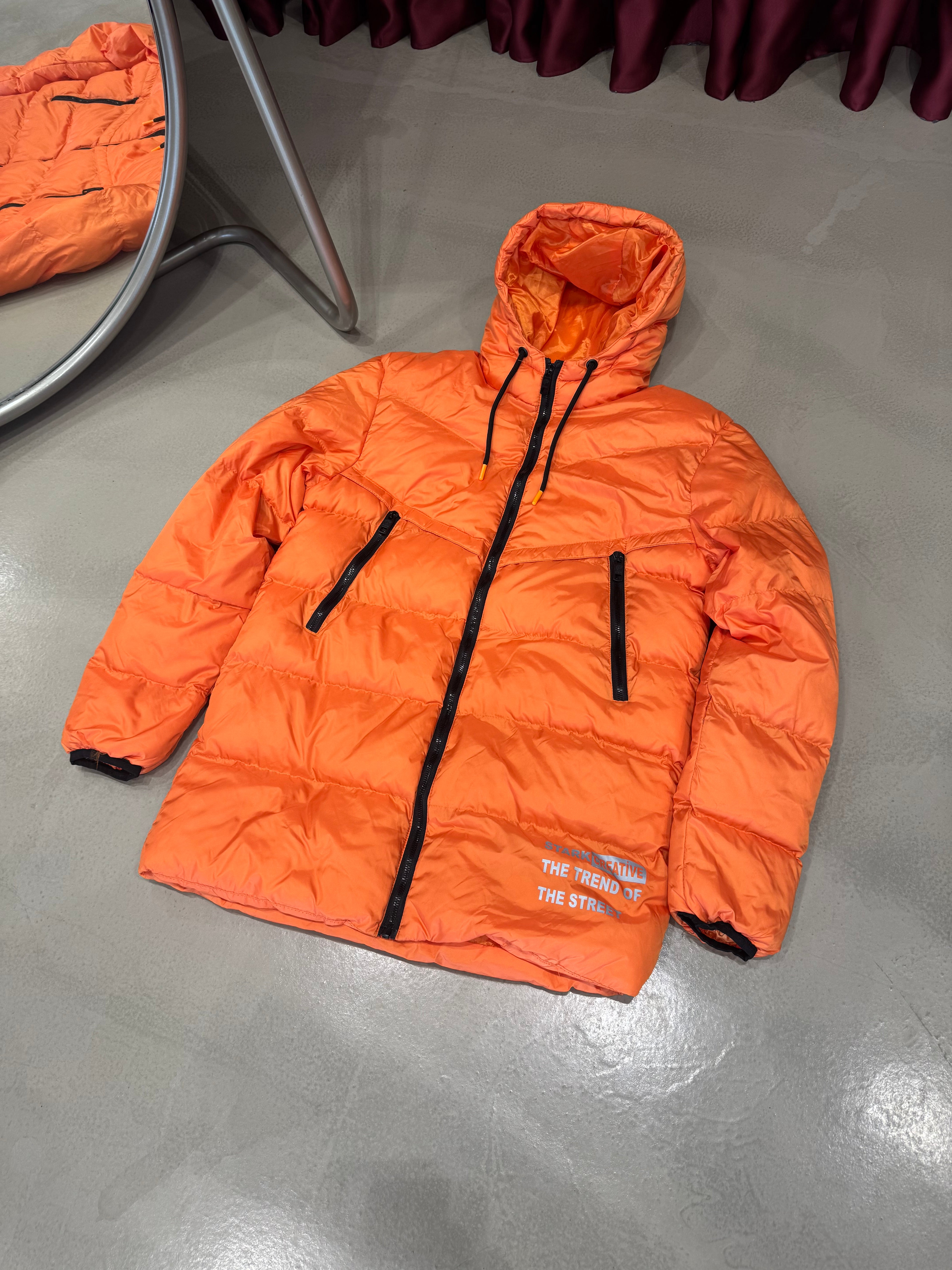 Turuncu Uzun Şişme Mont