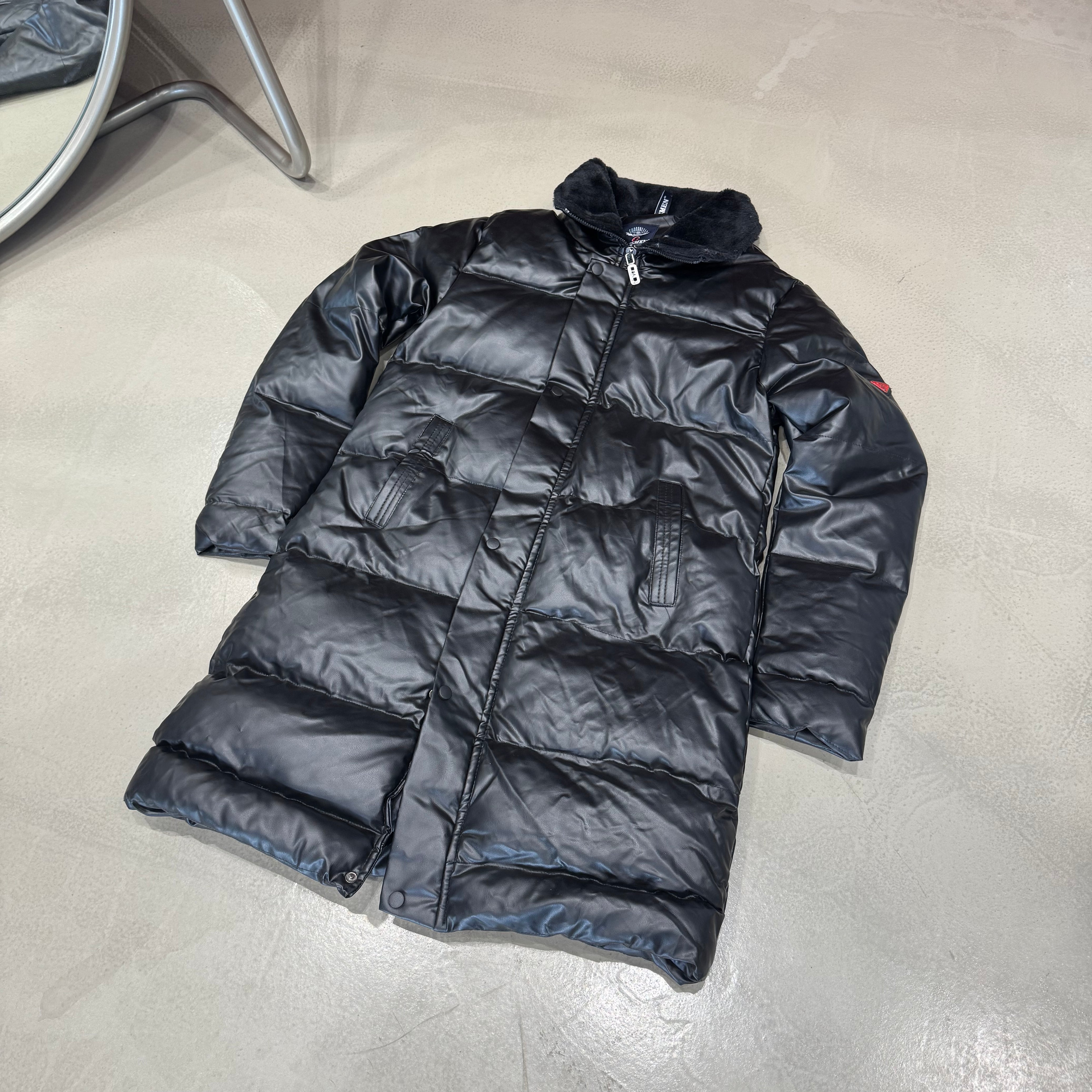 Siyah Uzun Deri Mont