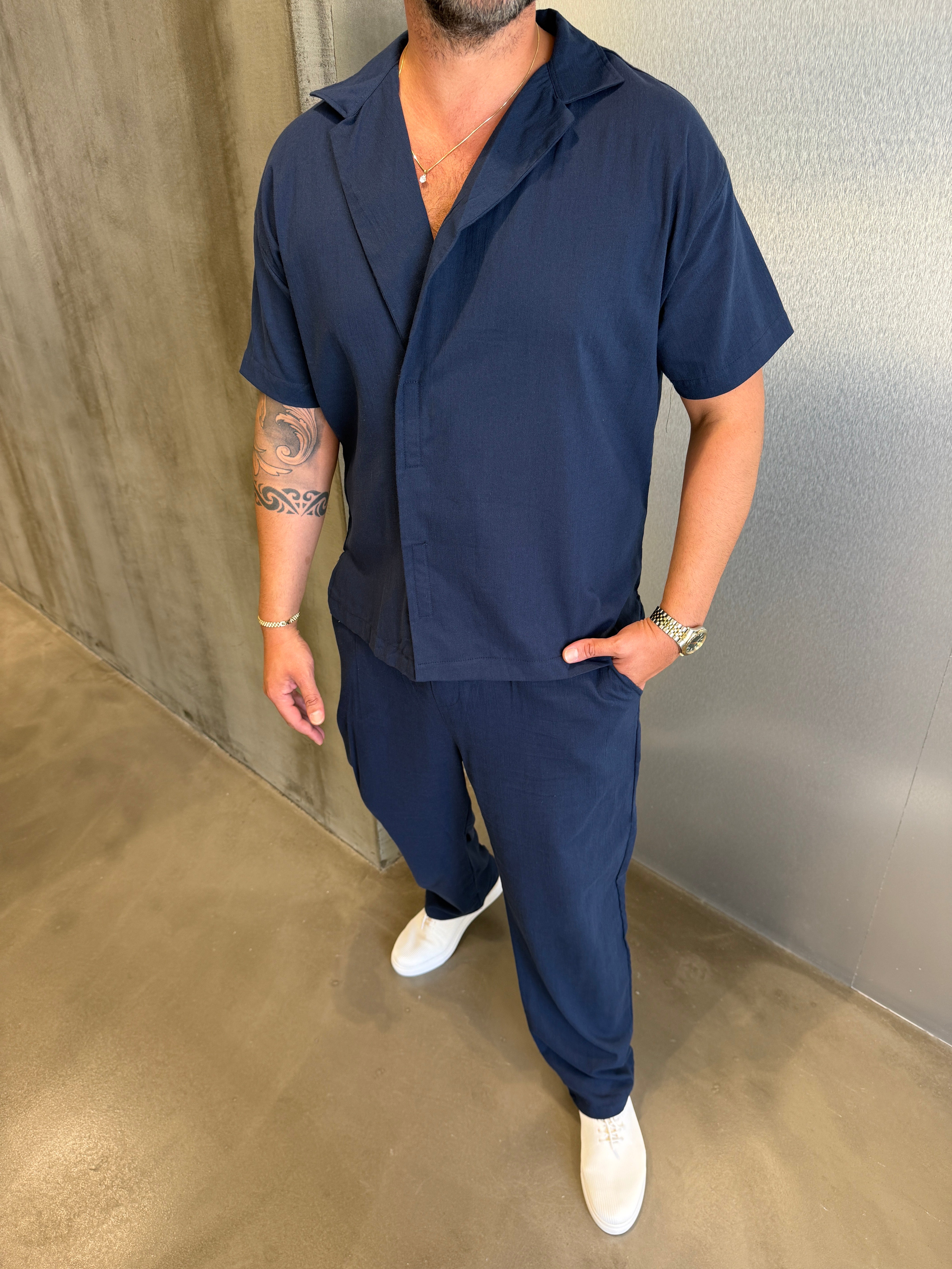 Lacivert Kruvaze Keten Takım