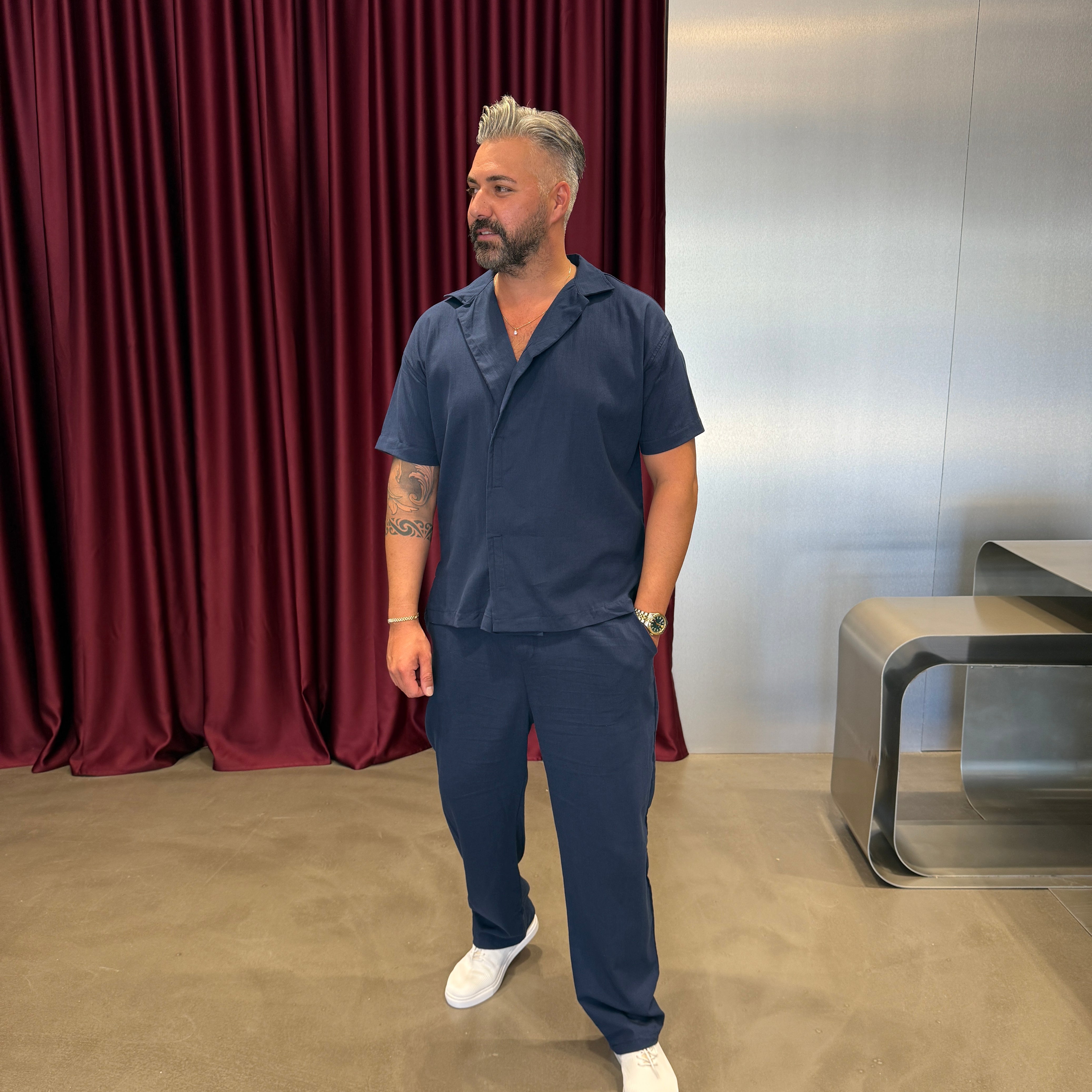 Lacivert Kruvaze Keten Takım