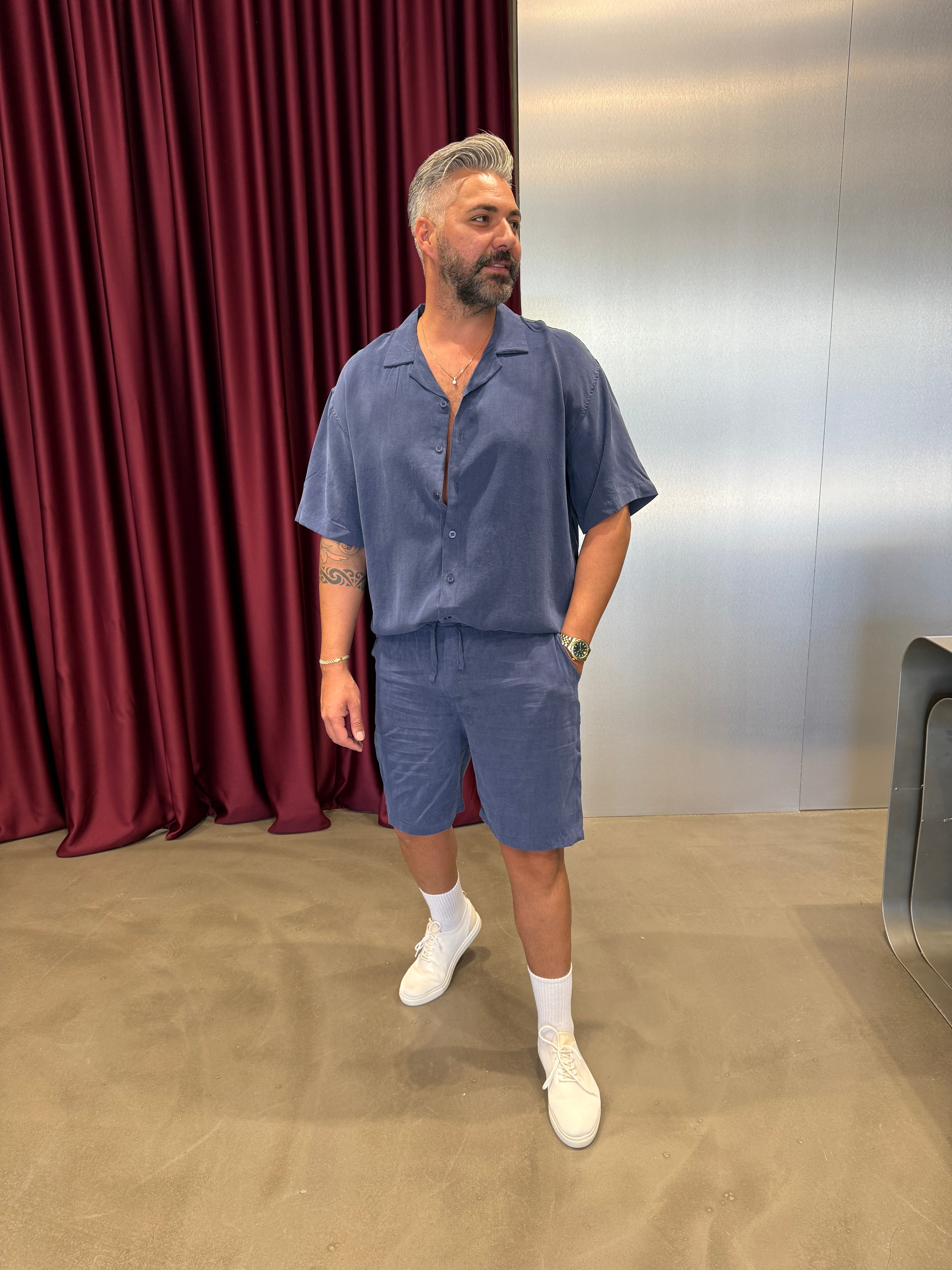 Lacivert Modal Kumaş Yıkamalı Takım