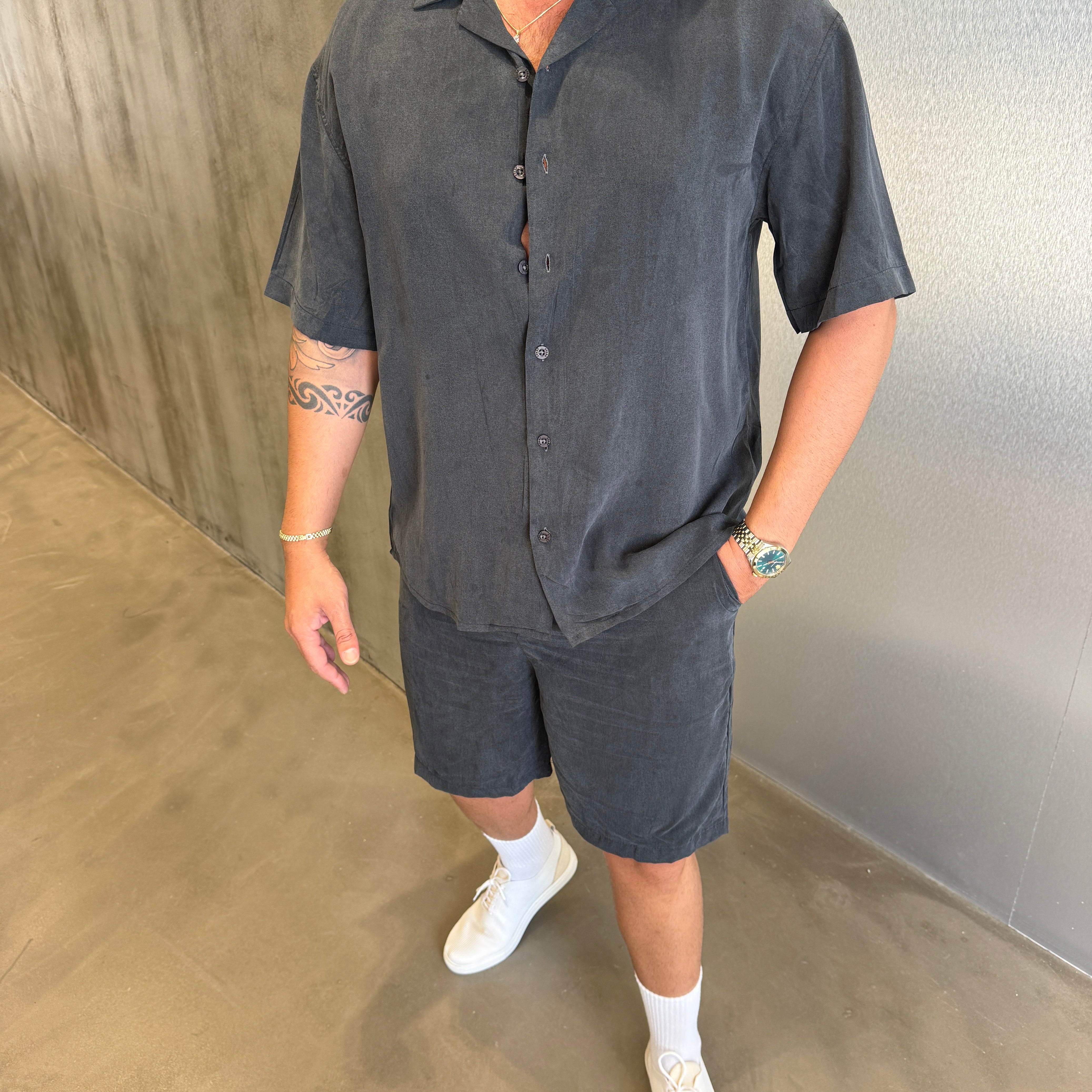 Lacivert Modal Kumaş Yıkamalı Takım