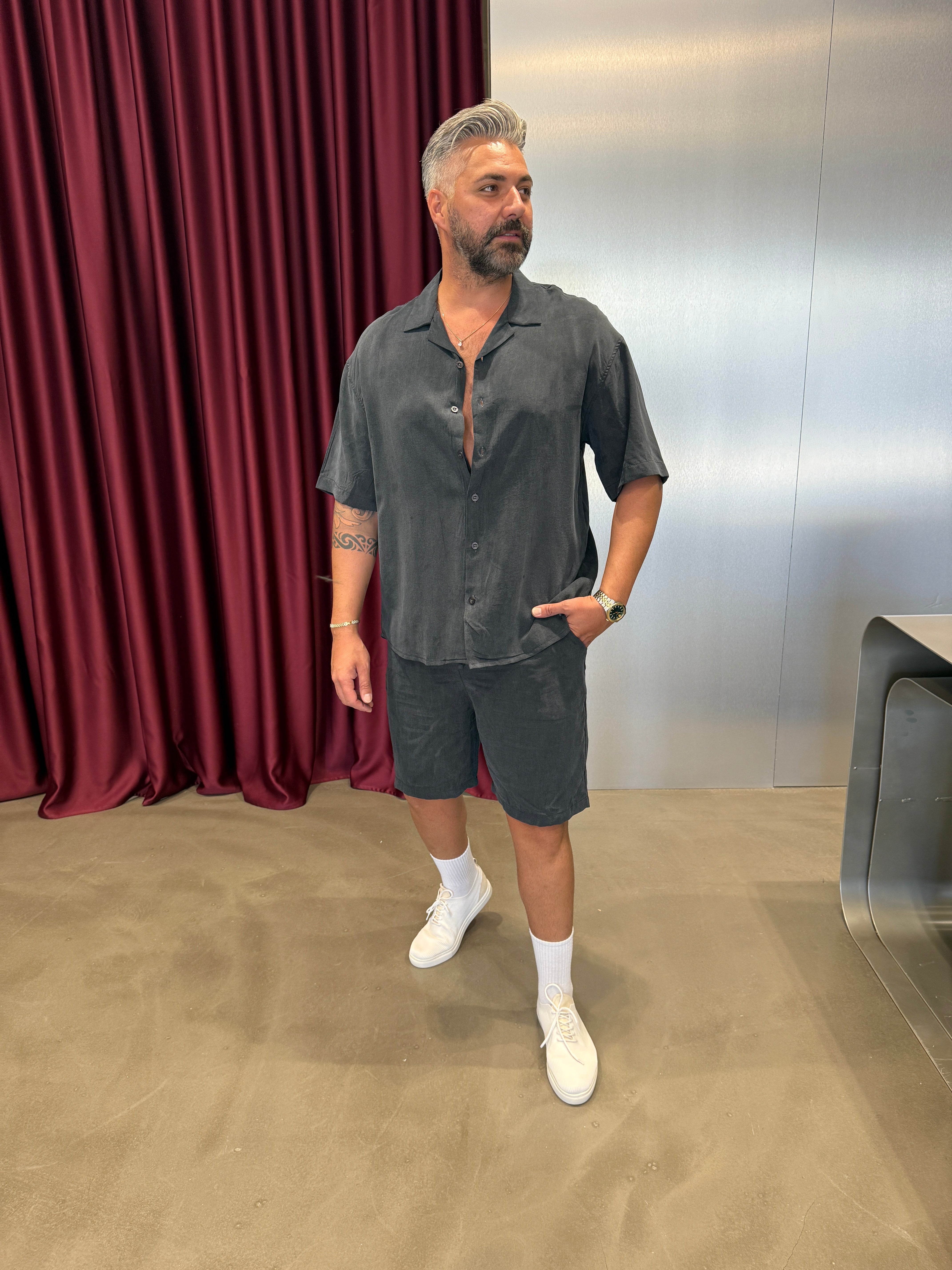 Siyah Modal Kumaş Yıkamalı Takım