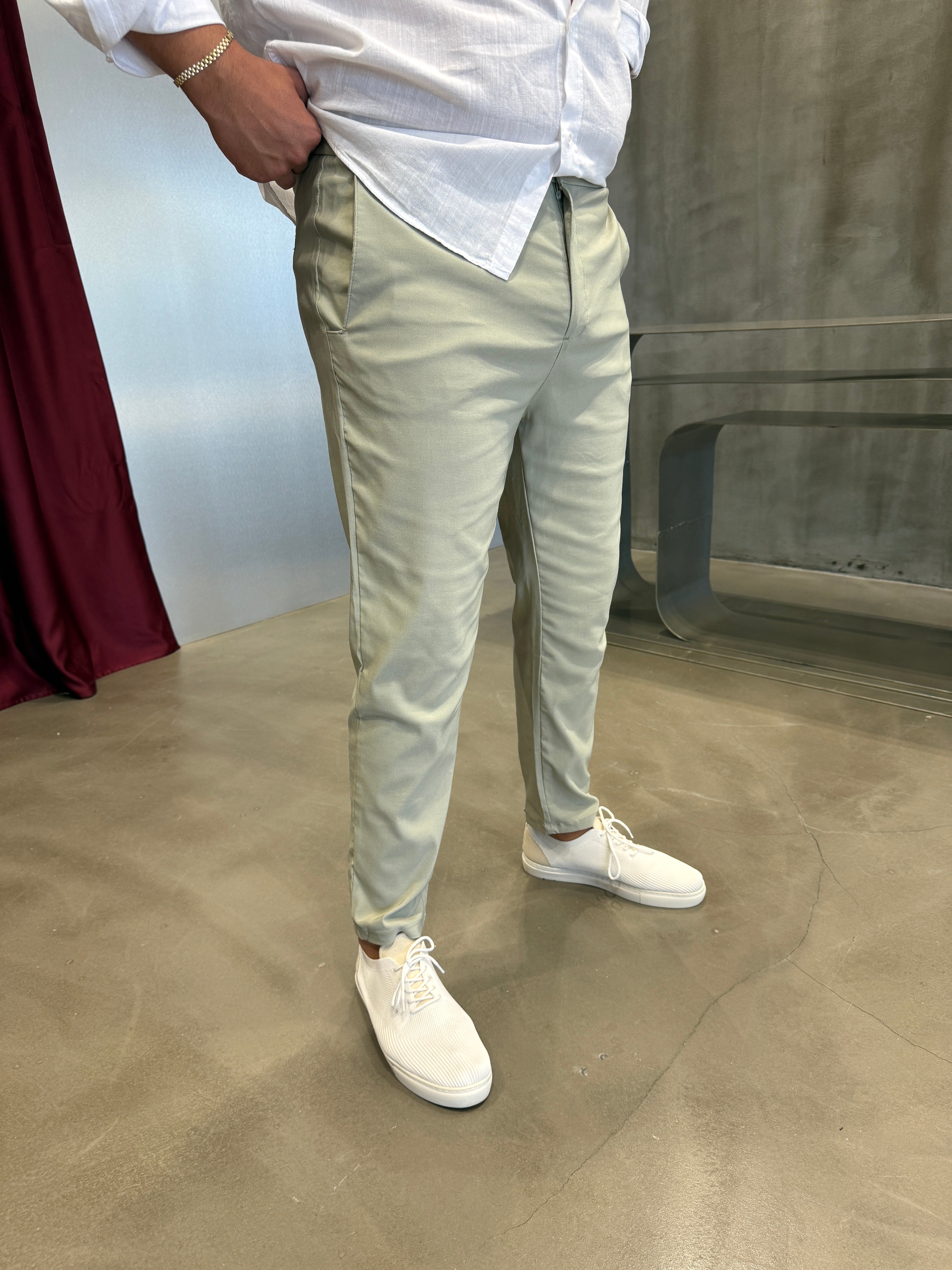 Krem Bel Lastik Pantolon