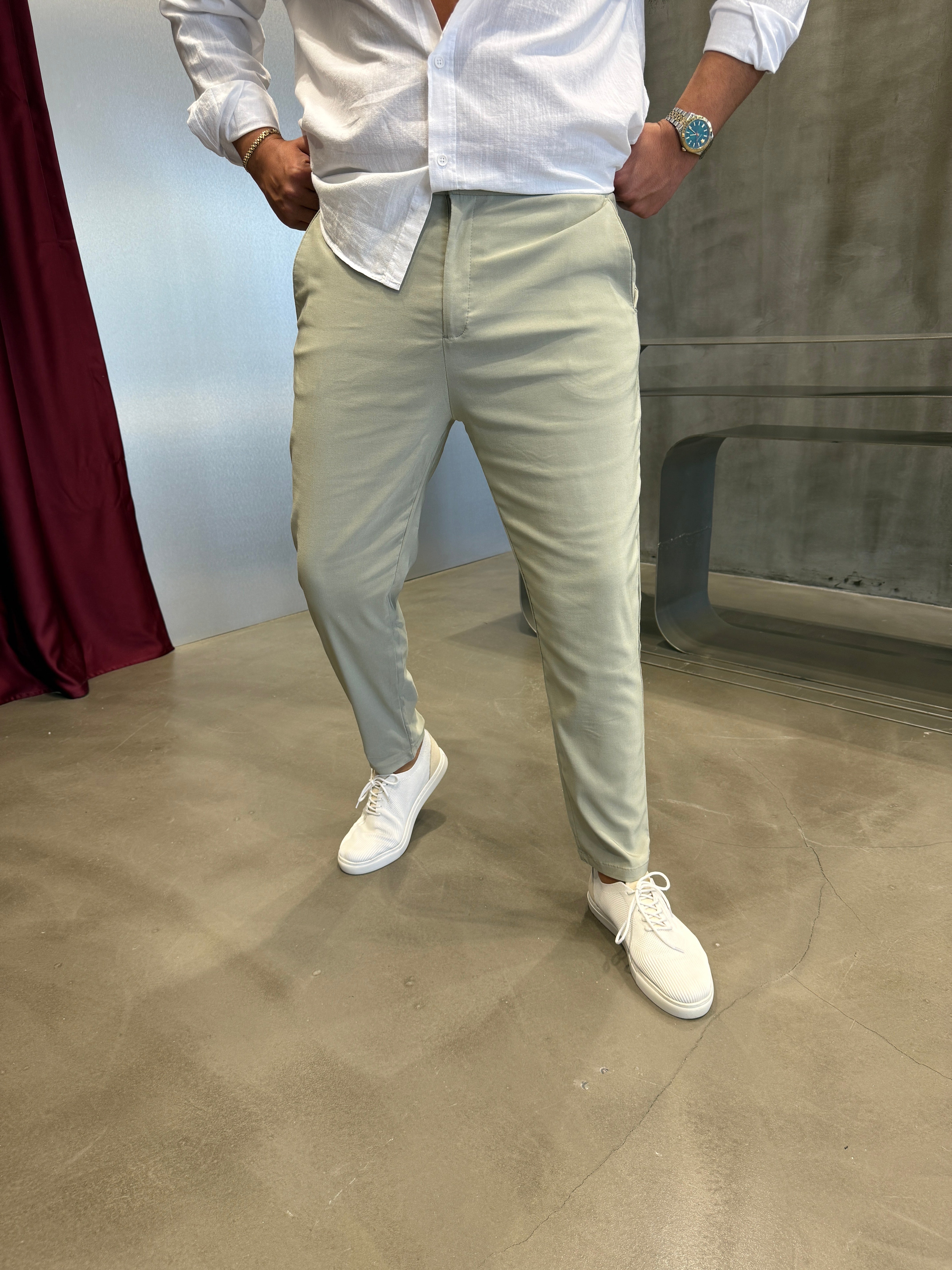 Krem Bel Lastik Pantolon