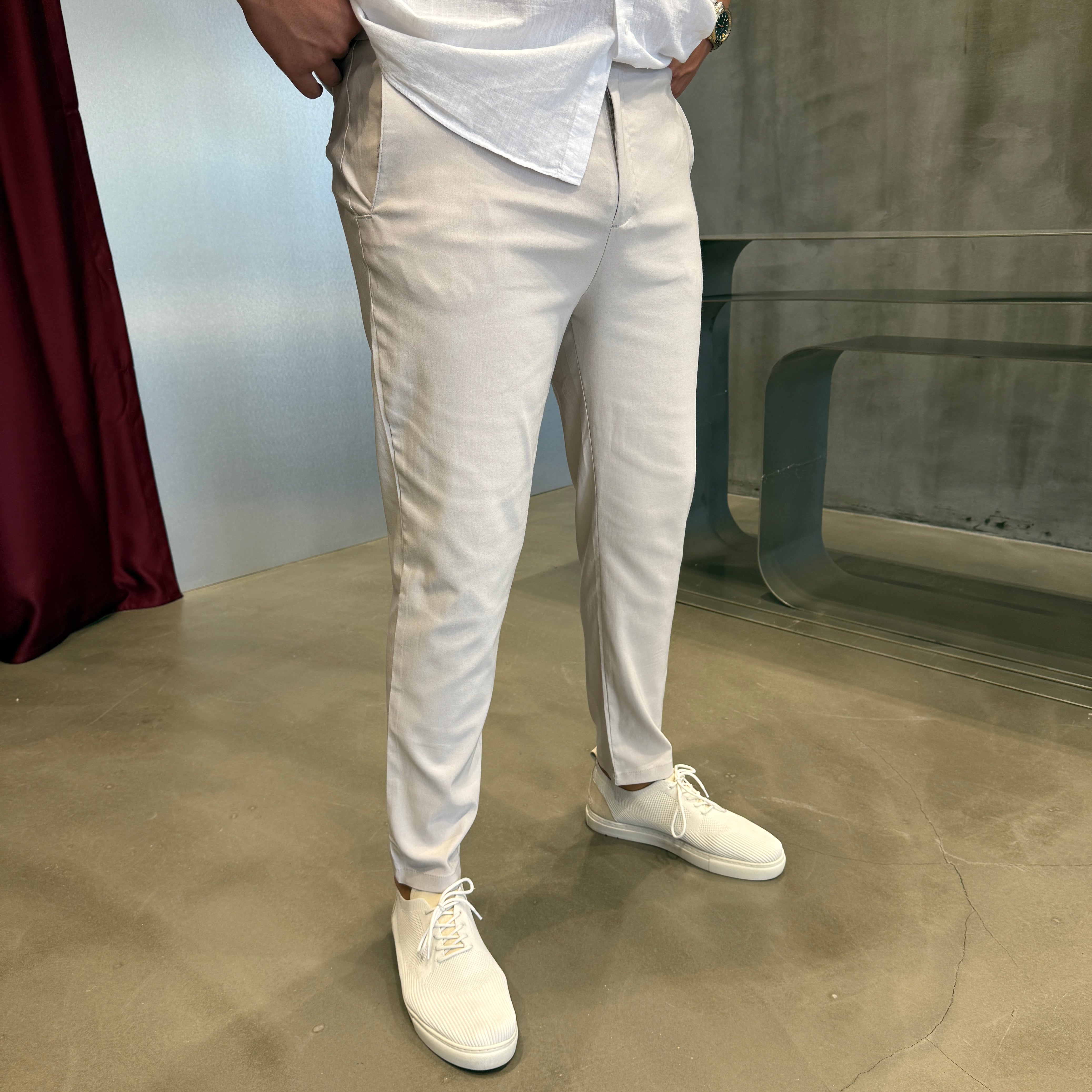 Krem Bel Lastik Pantolon