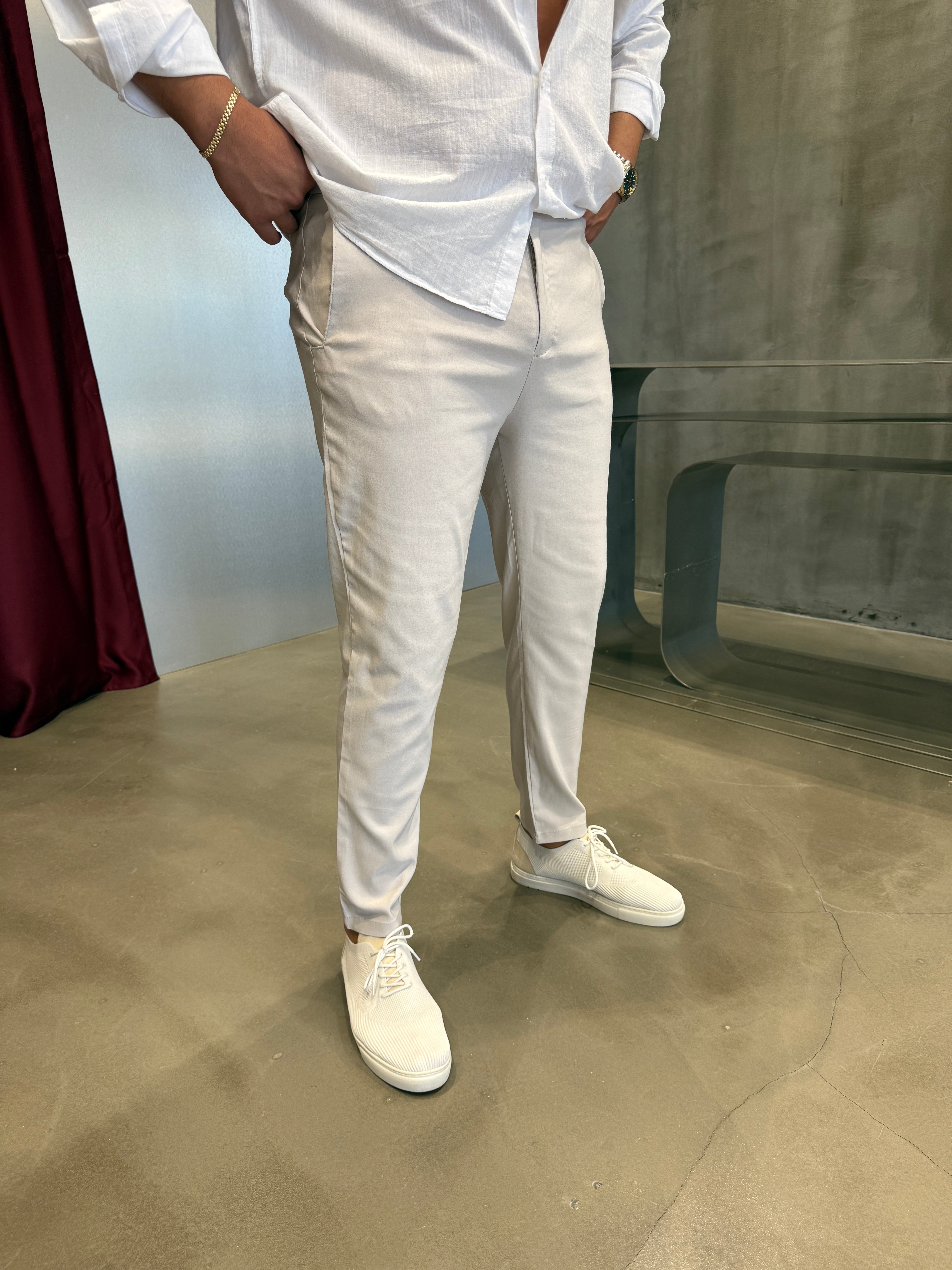 Krem Bel Lastik Pantolon