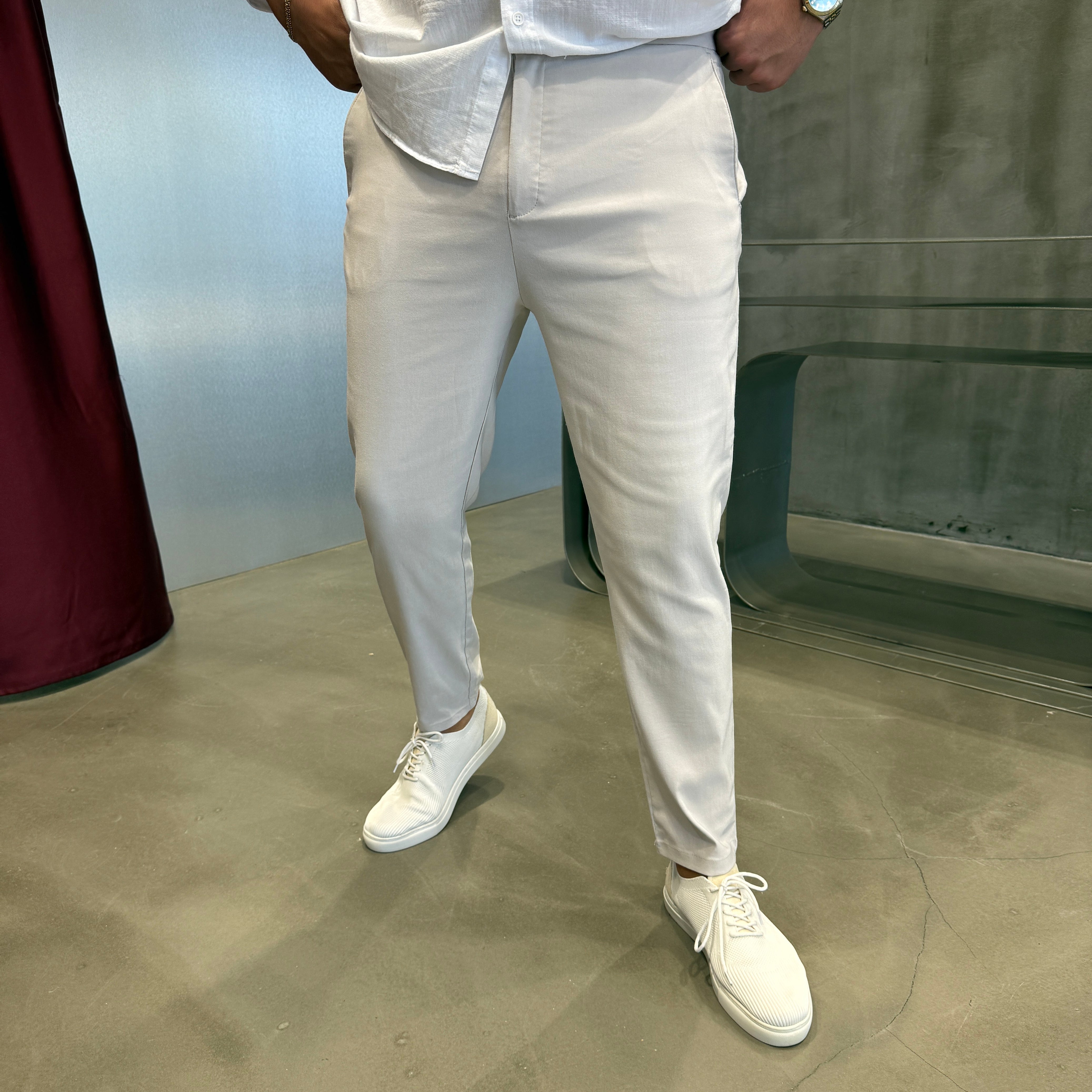 Gri Bel Lastik Pantolon