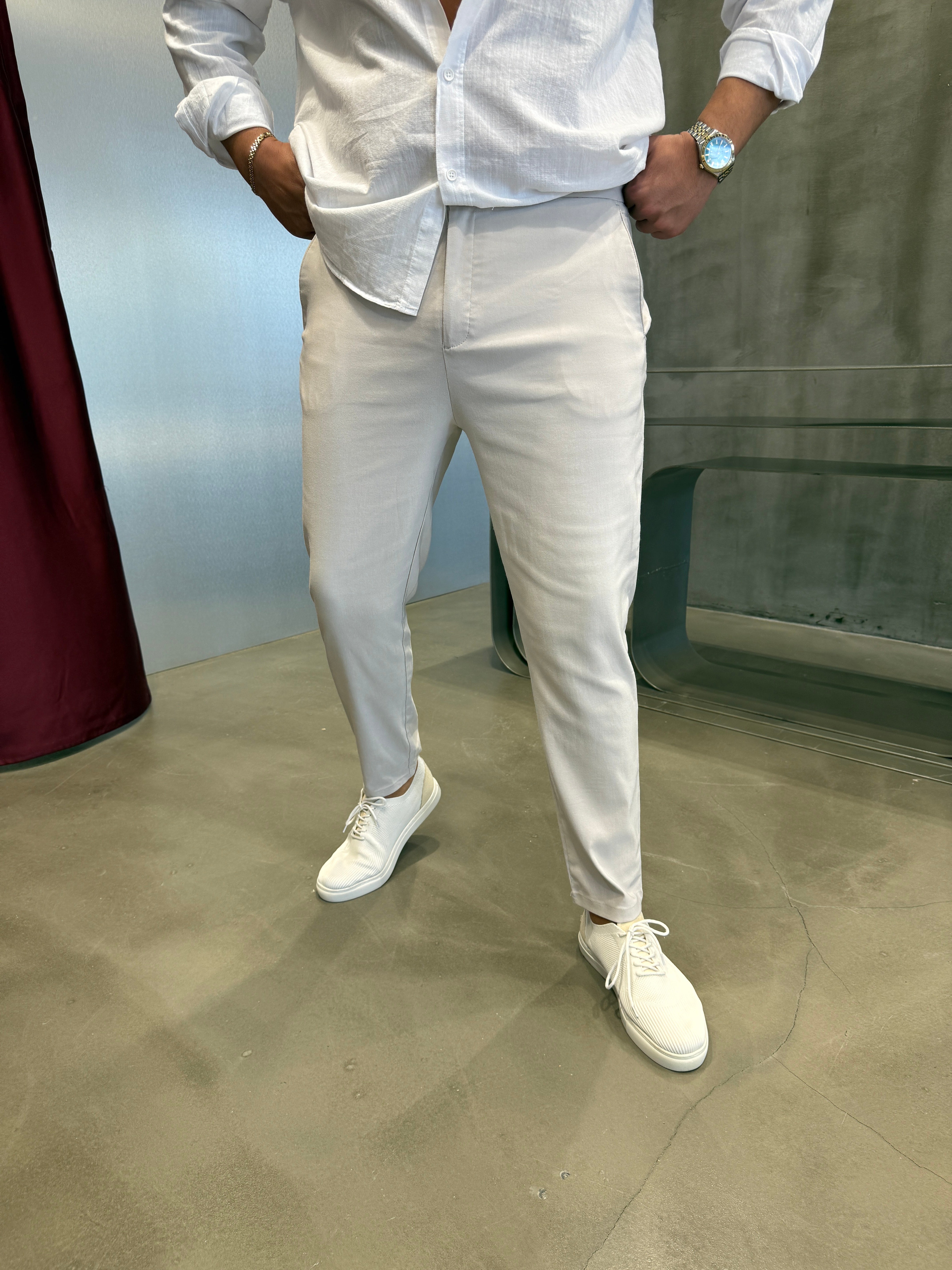 Krem Bel Lastik Pantolon