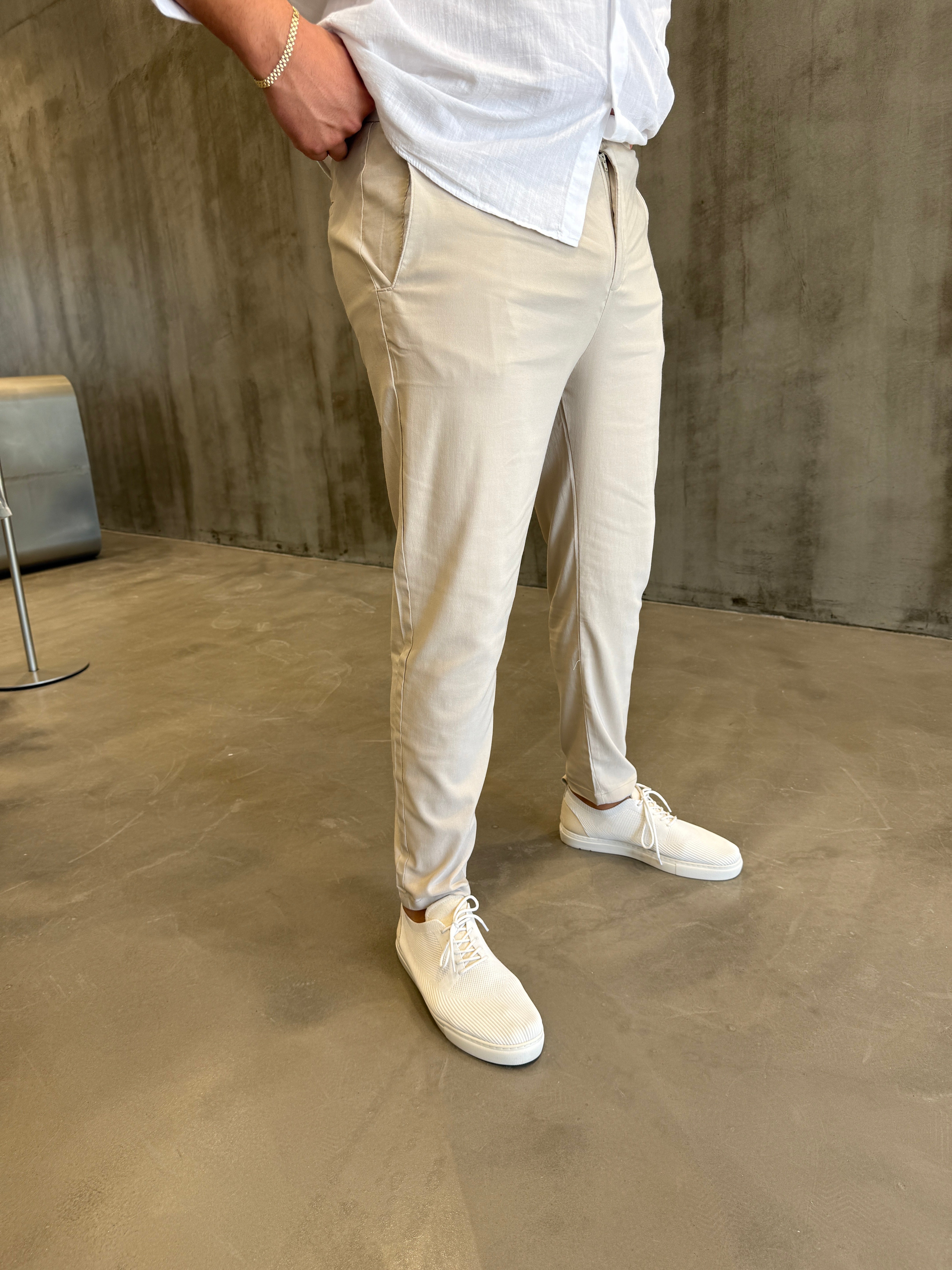 Krem Bel Lastik Pantolon