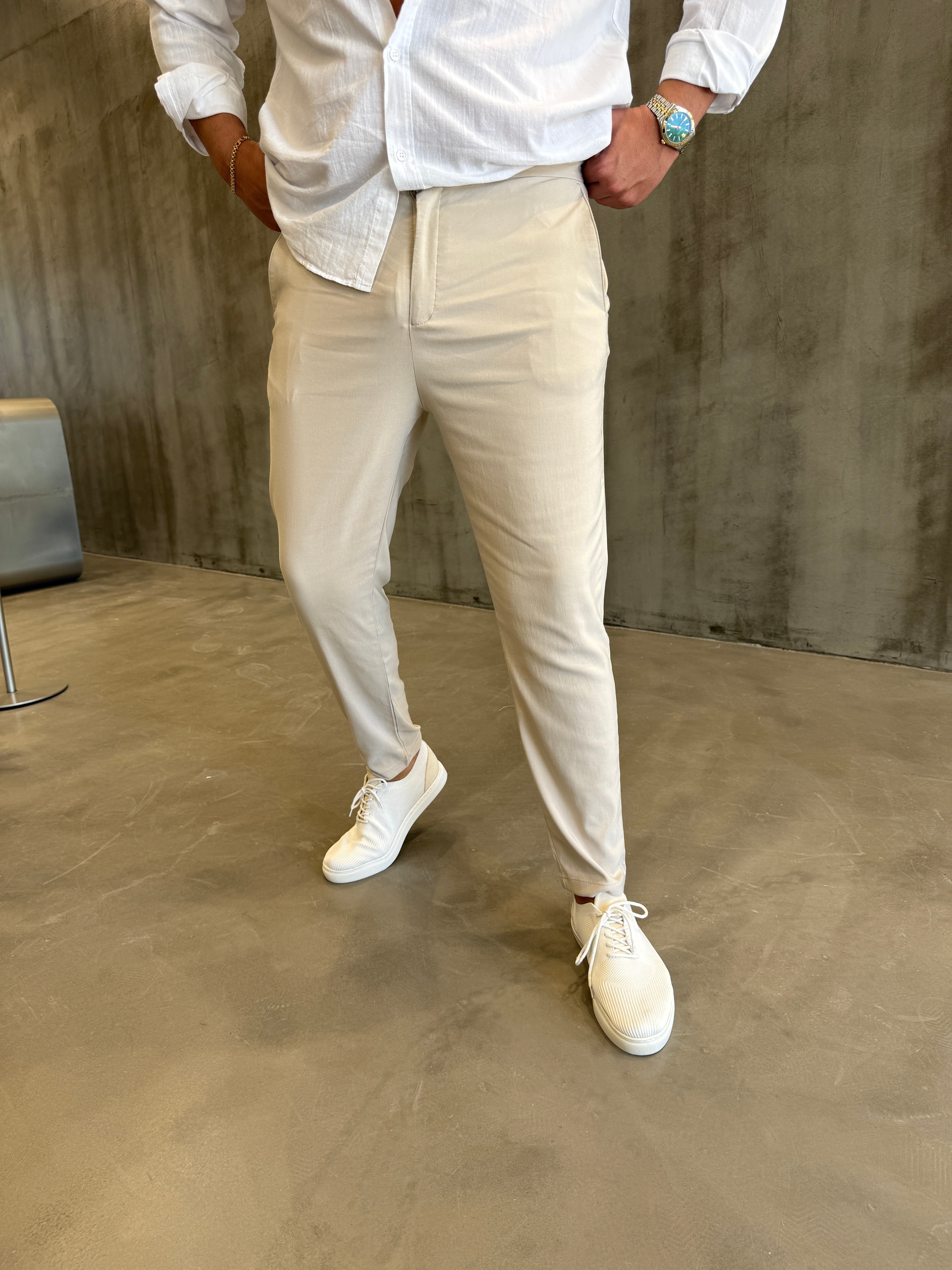 Krem Bel Lastik Pantolon