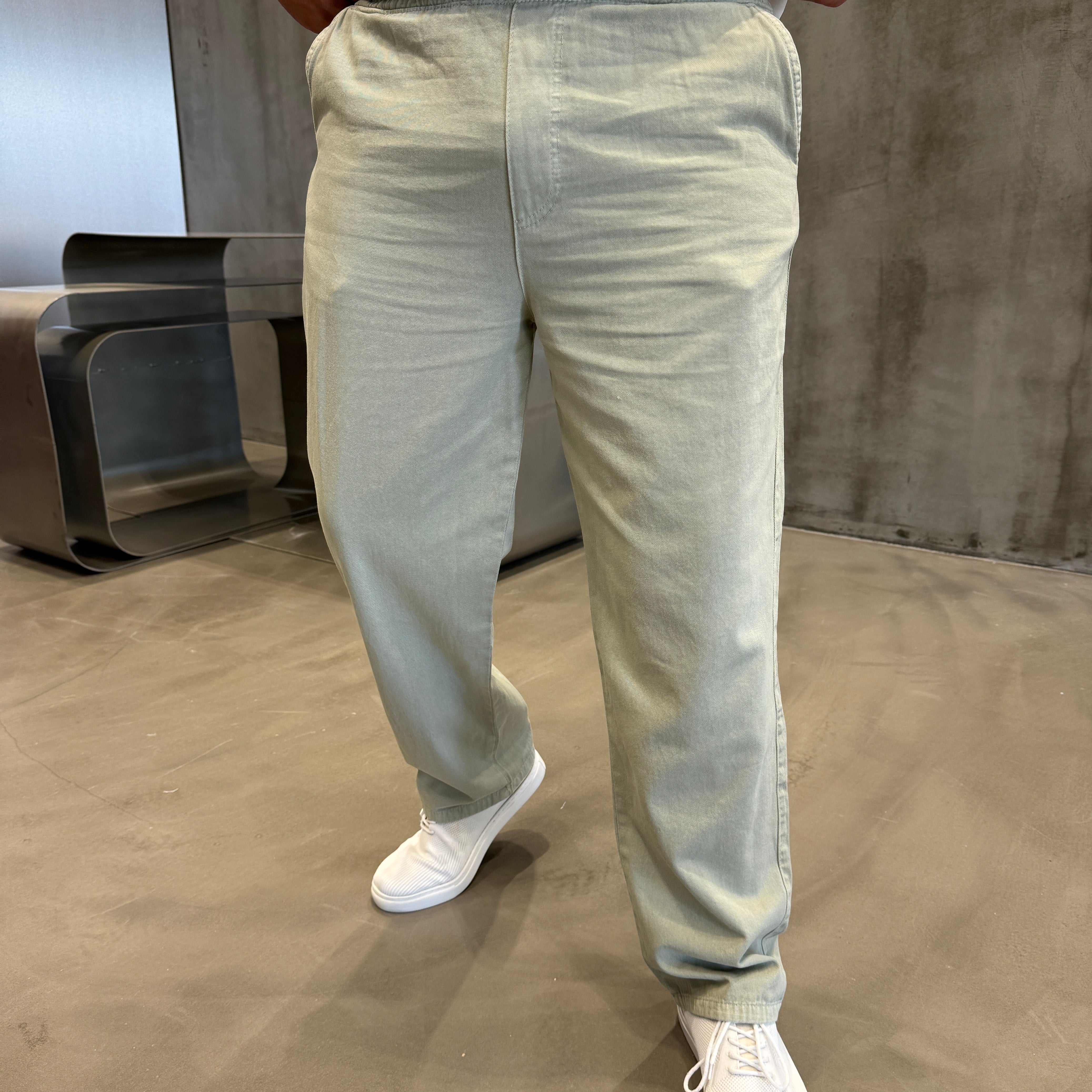 Haki Gabardin Yıkamalı Baggy Pantolon