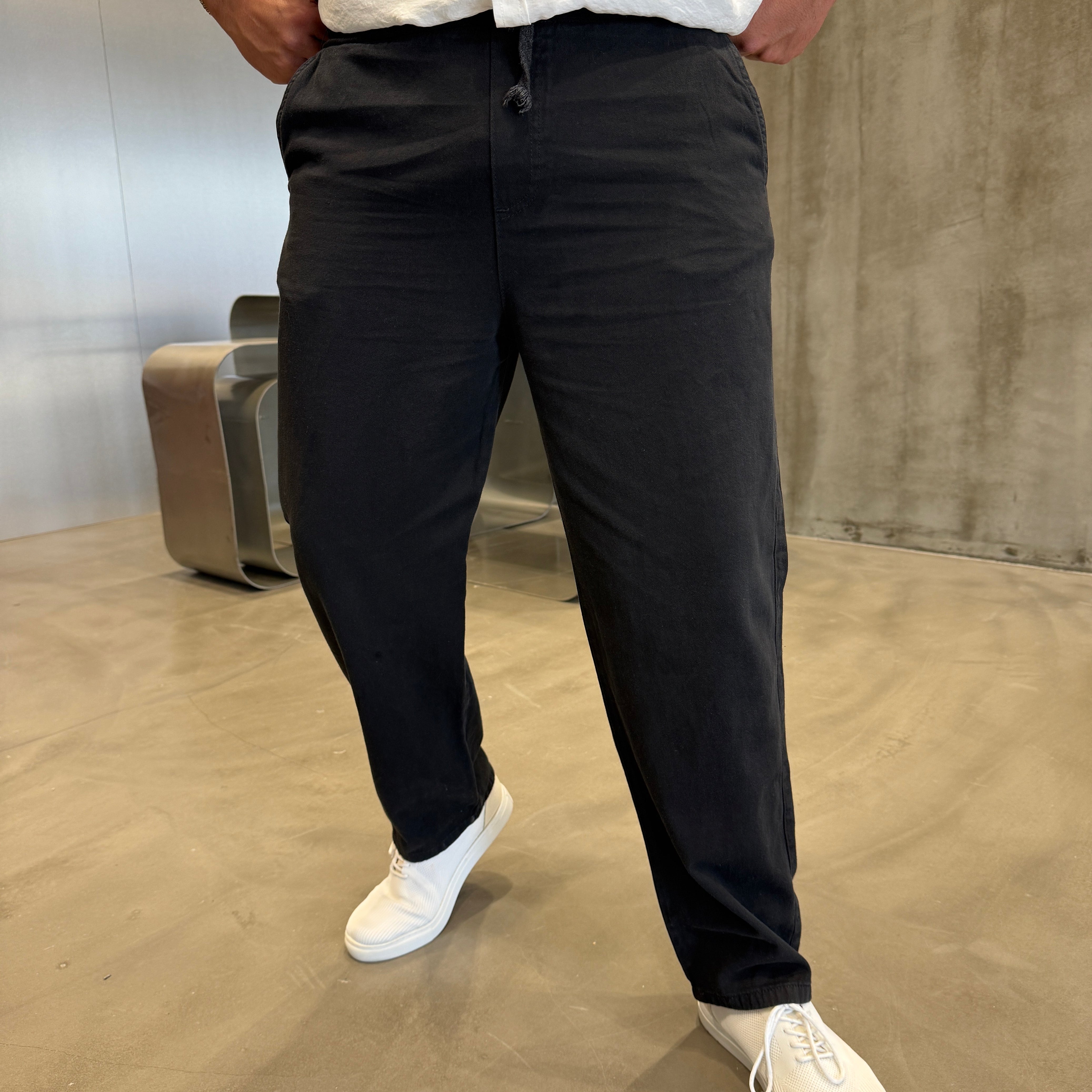 Siyah Gabardin Yıkamalı Baggy Pantolon