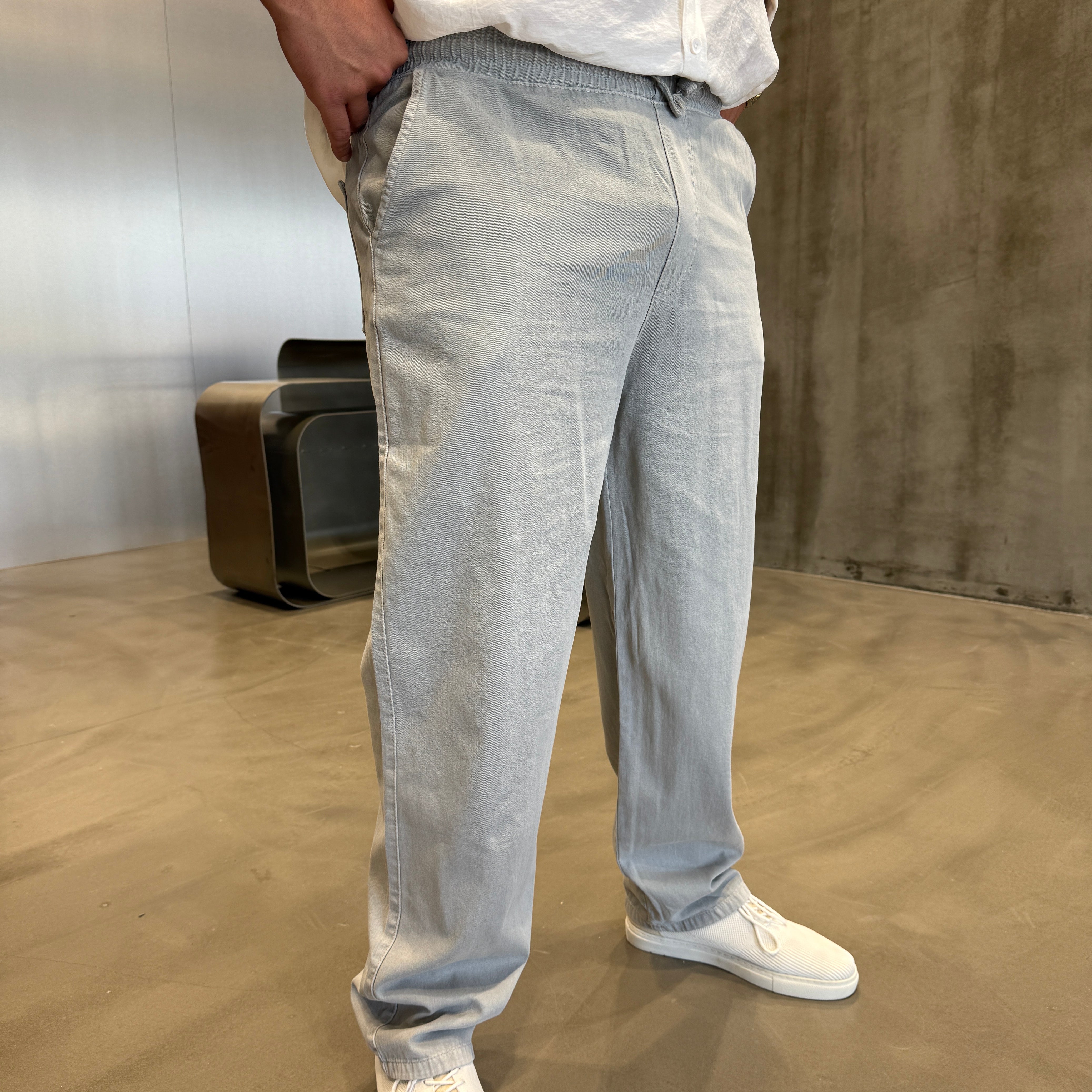 Gri Gabardin Yıkamalı Baggy Pantolon