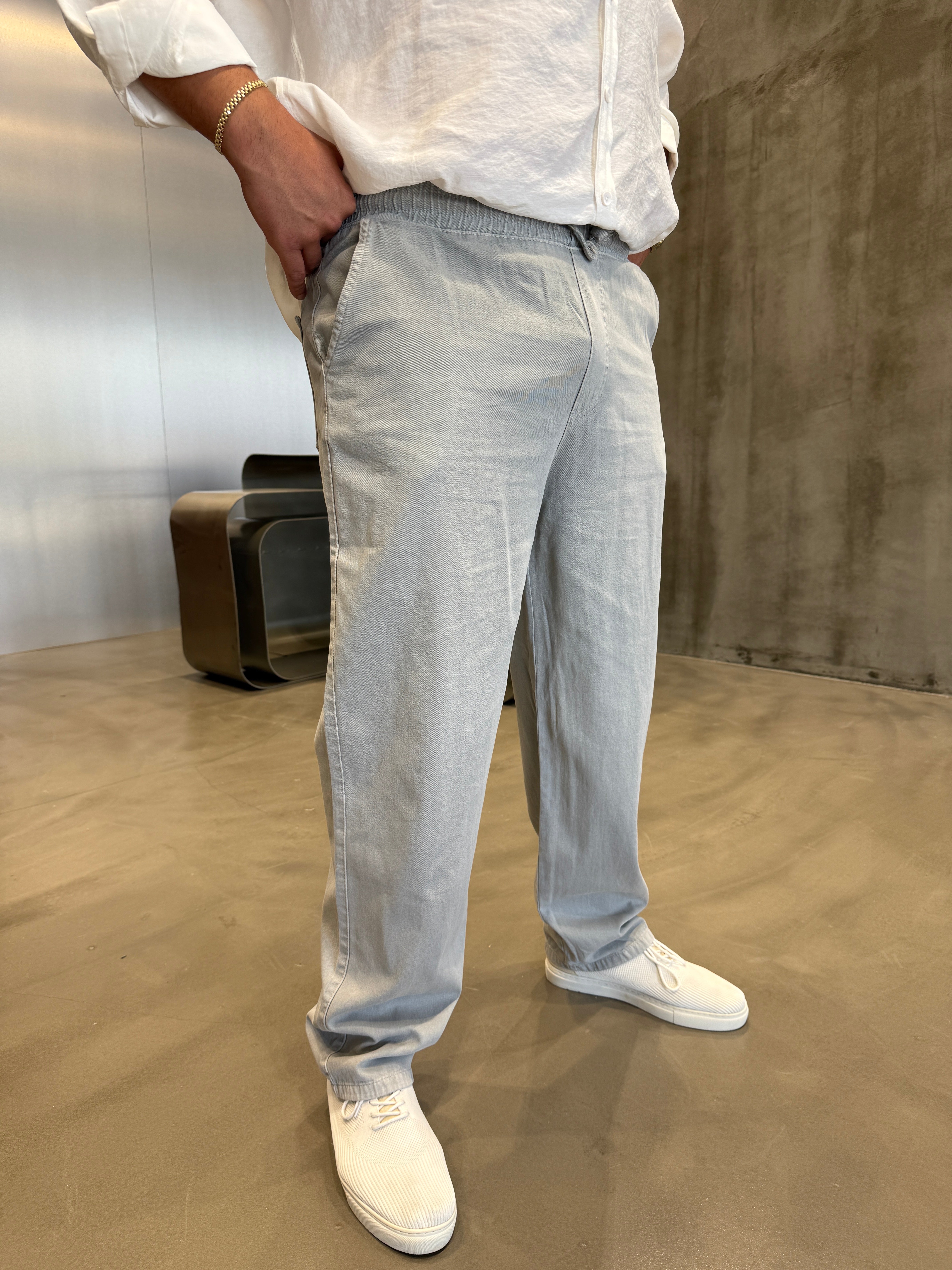 Gri Gabardin Yıkamalı Baggy Pantolon