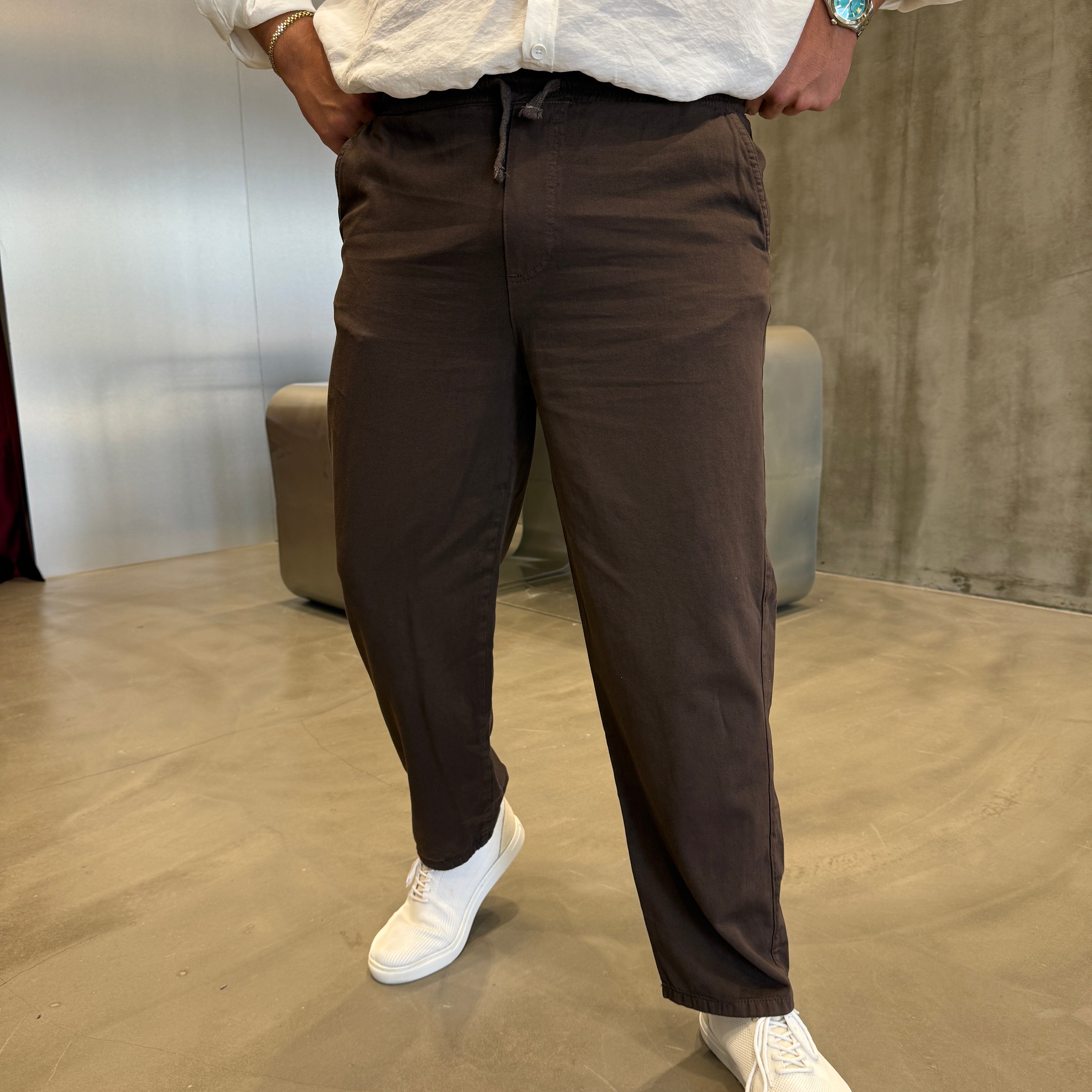 Kahve Gabardin Yıkamalı Baggy Pantolon