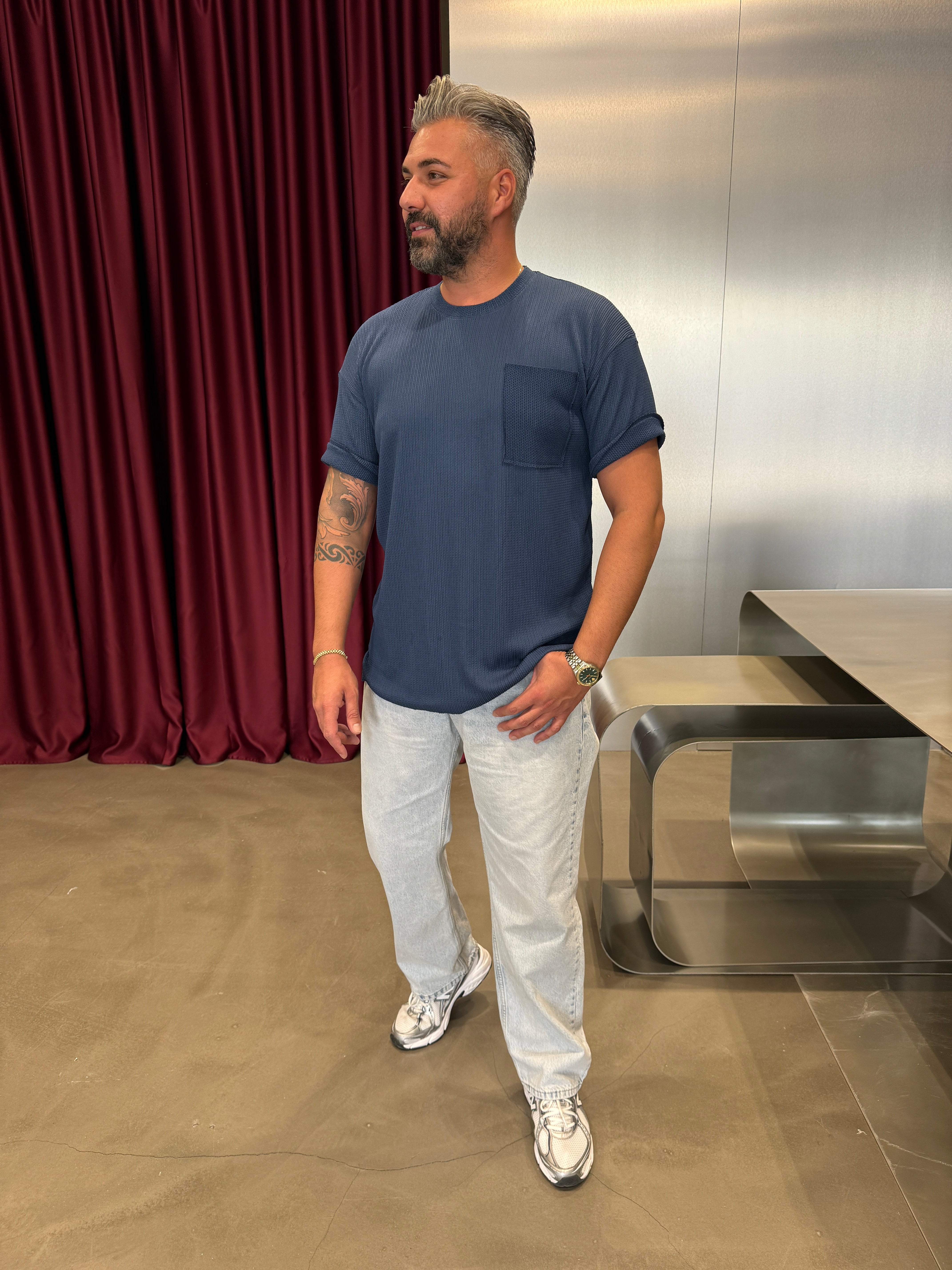 Petrol Kırinkıl Tek Cepli T-Shirt