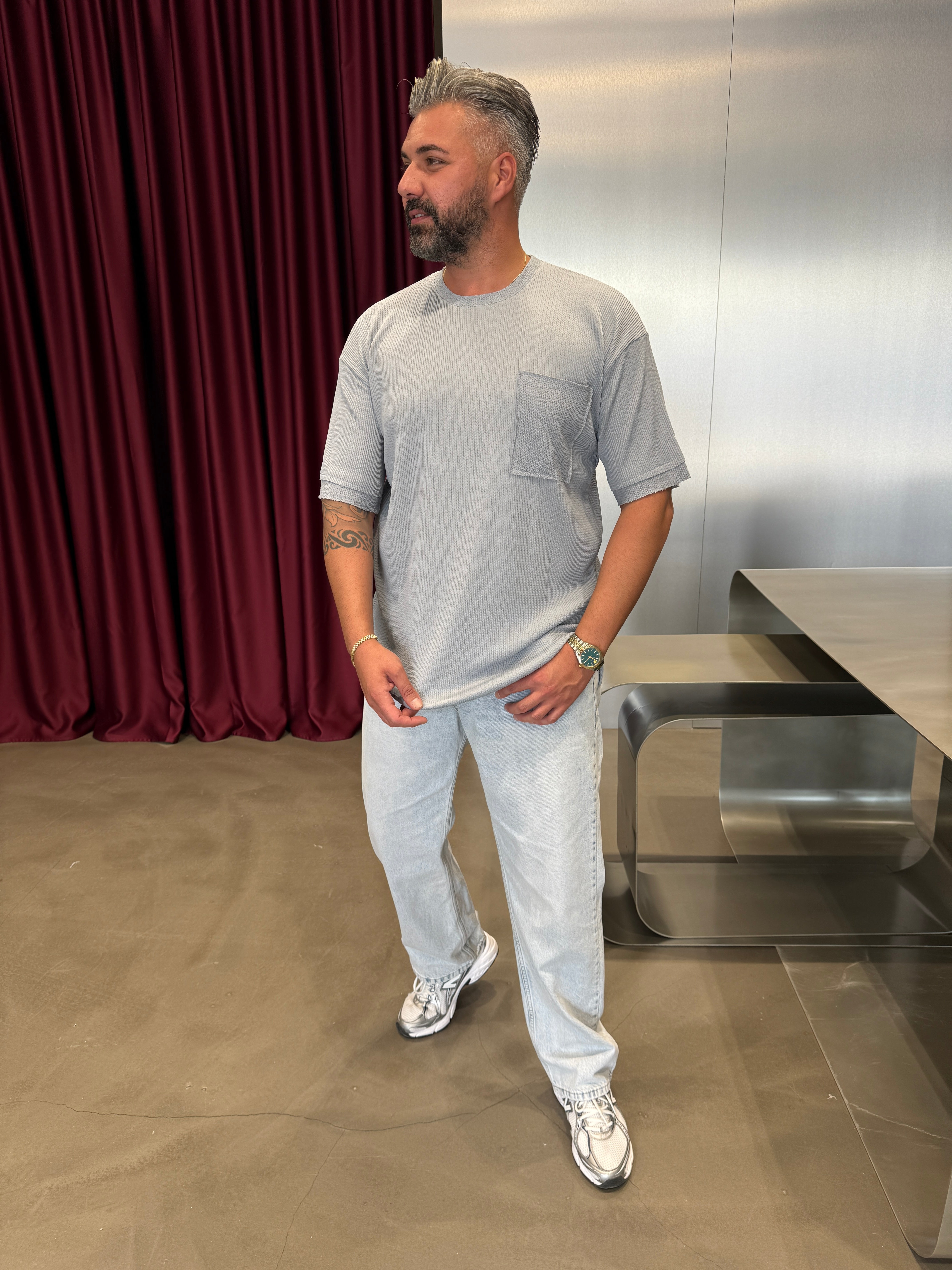 Petrol Kırinkıl Tek Cepli T-Shirt