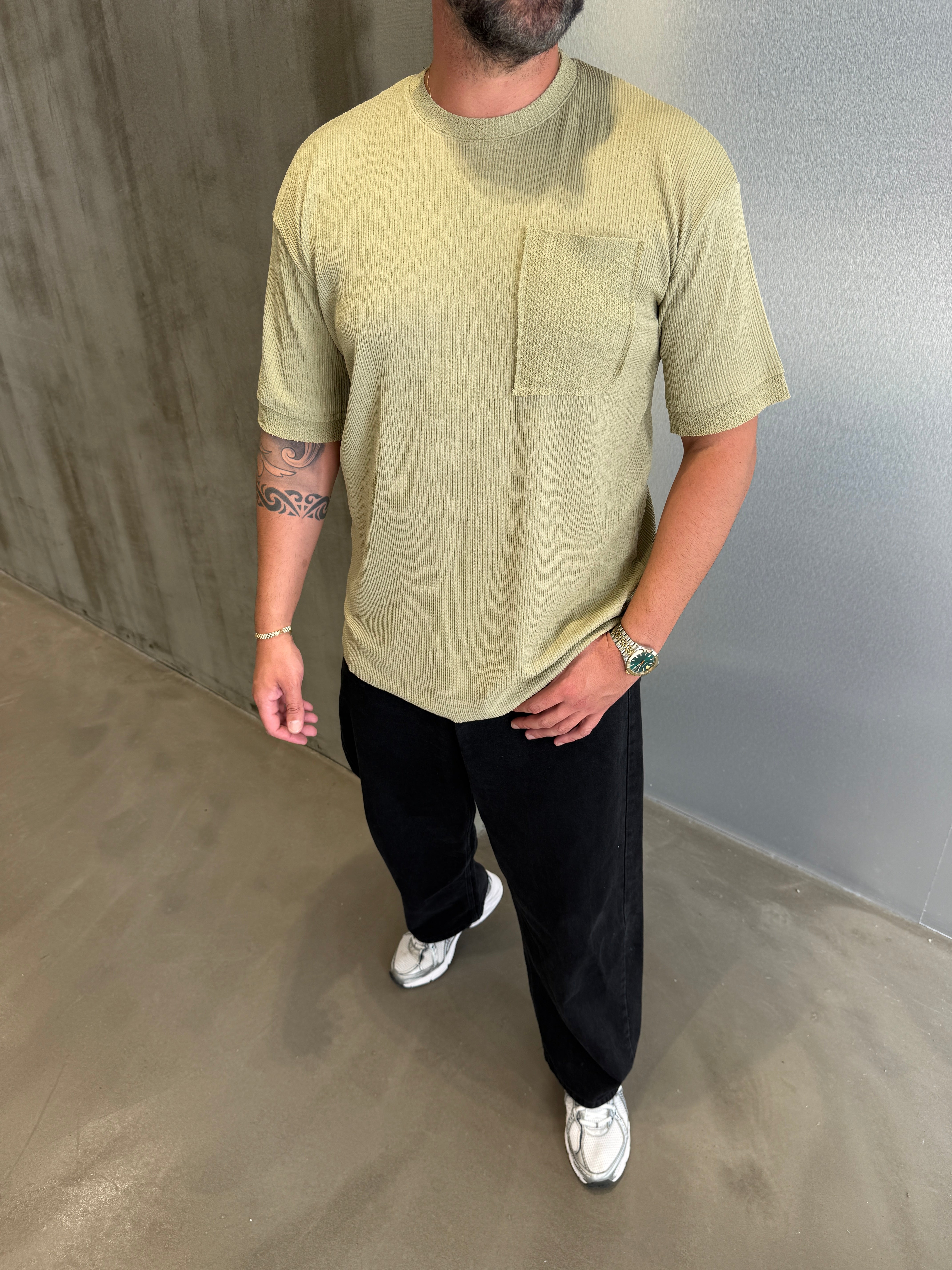 Yeşil Kırinkıl Tek Cepli T-Shirt