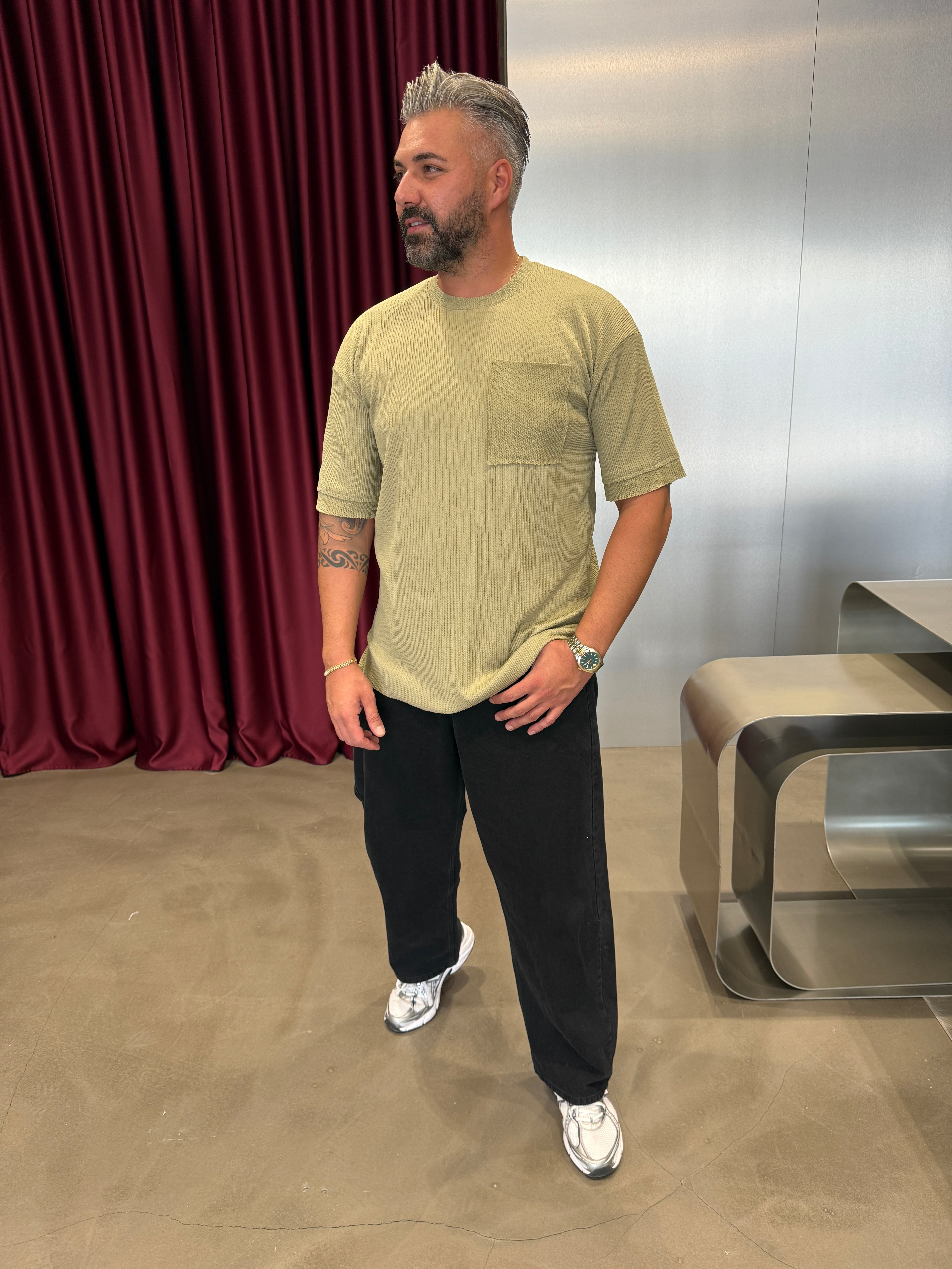 Yeşil Kırinkıl Tek Cepli T-Shirt