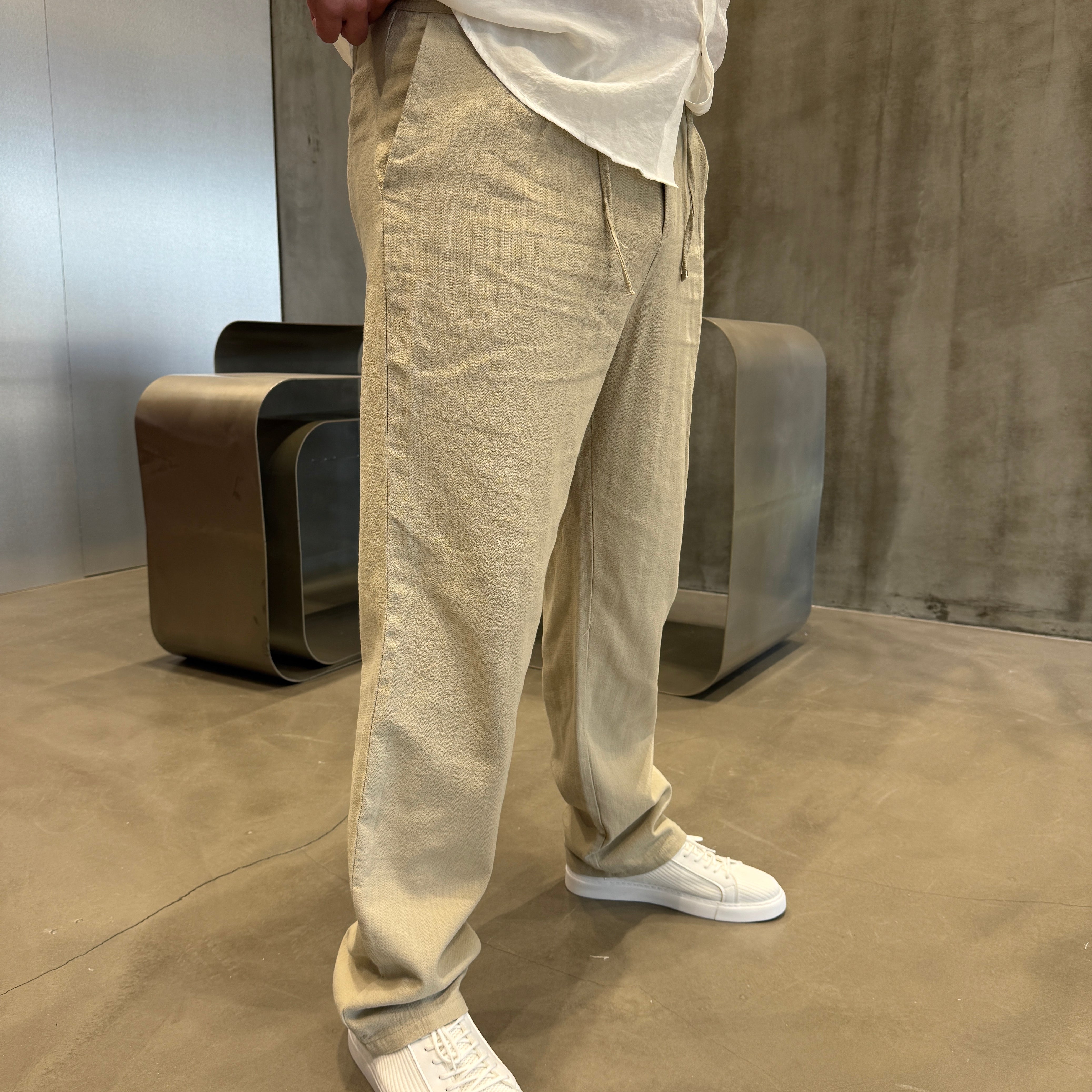 Kahve İpli Keten Pantolon