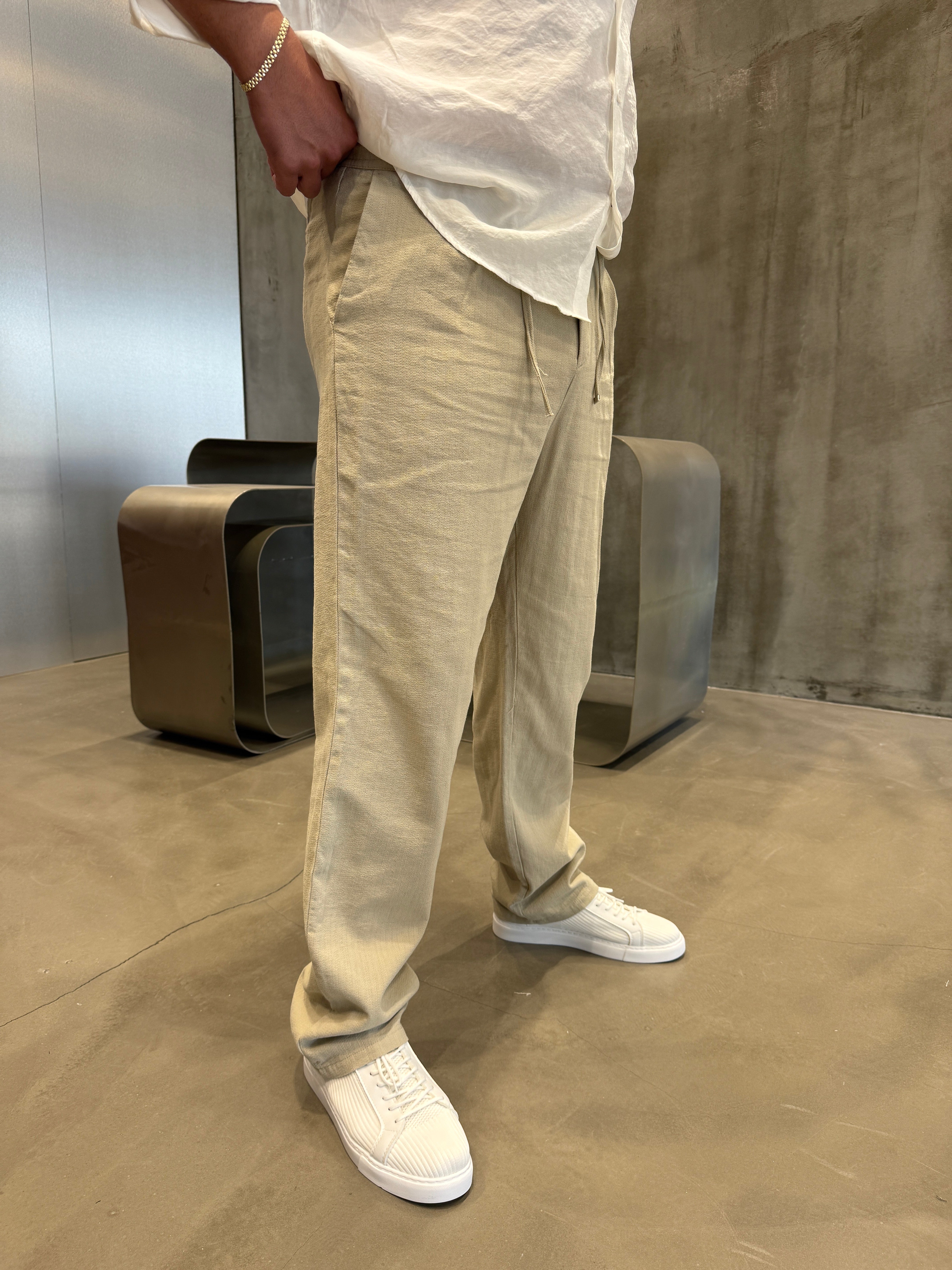 Kahve İpli Keten Pantolon