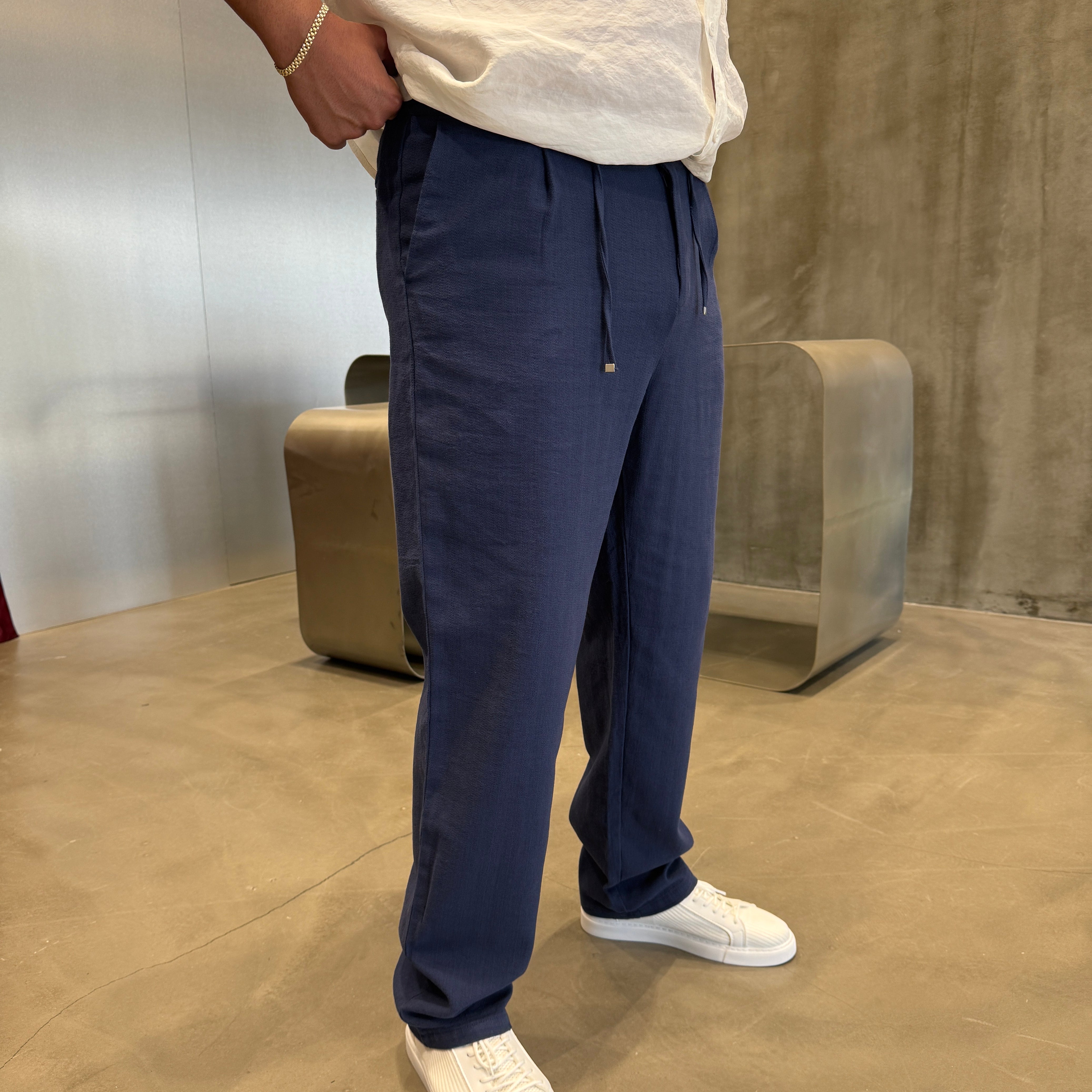 Kahve İpli Keten Pantolon