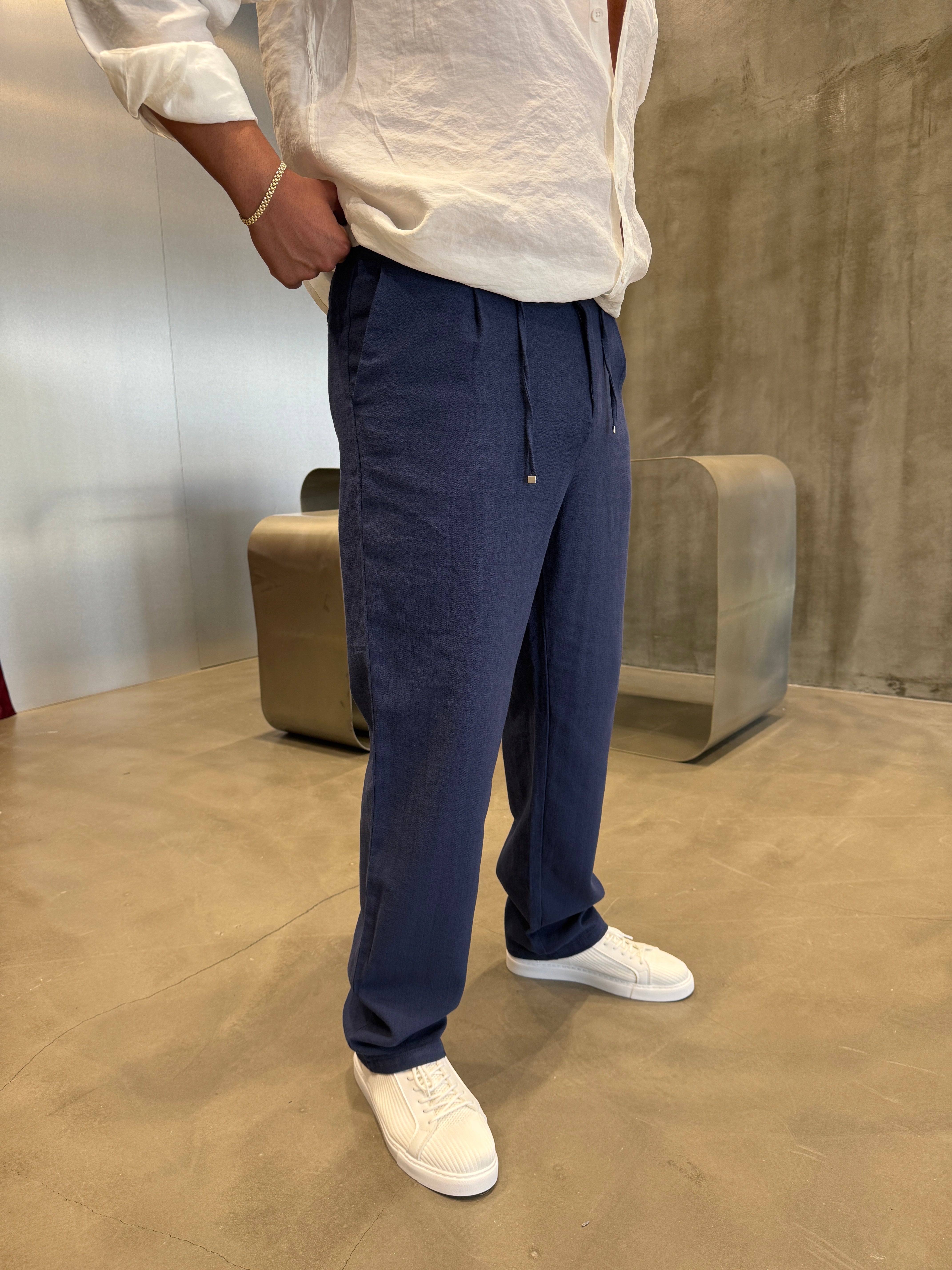 Kahve İpli Keten Pantolon