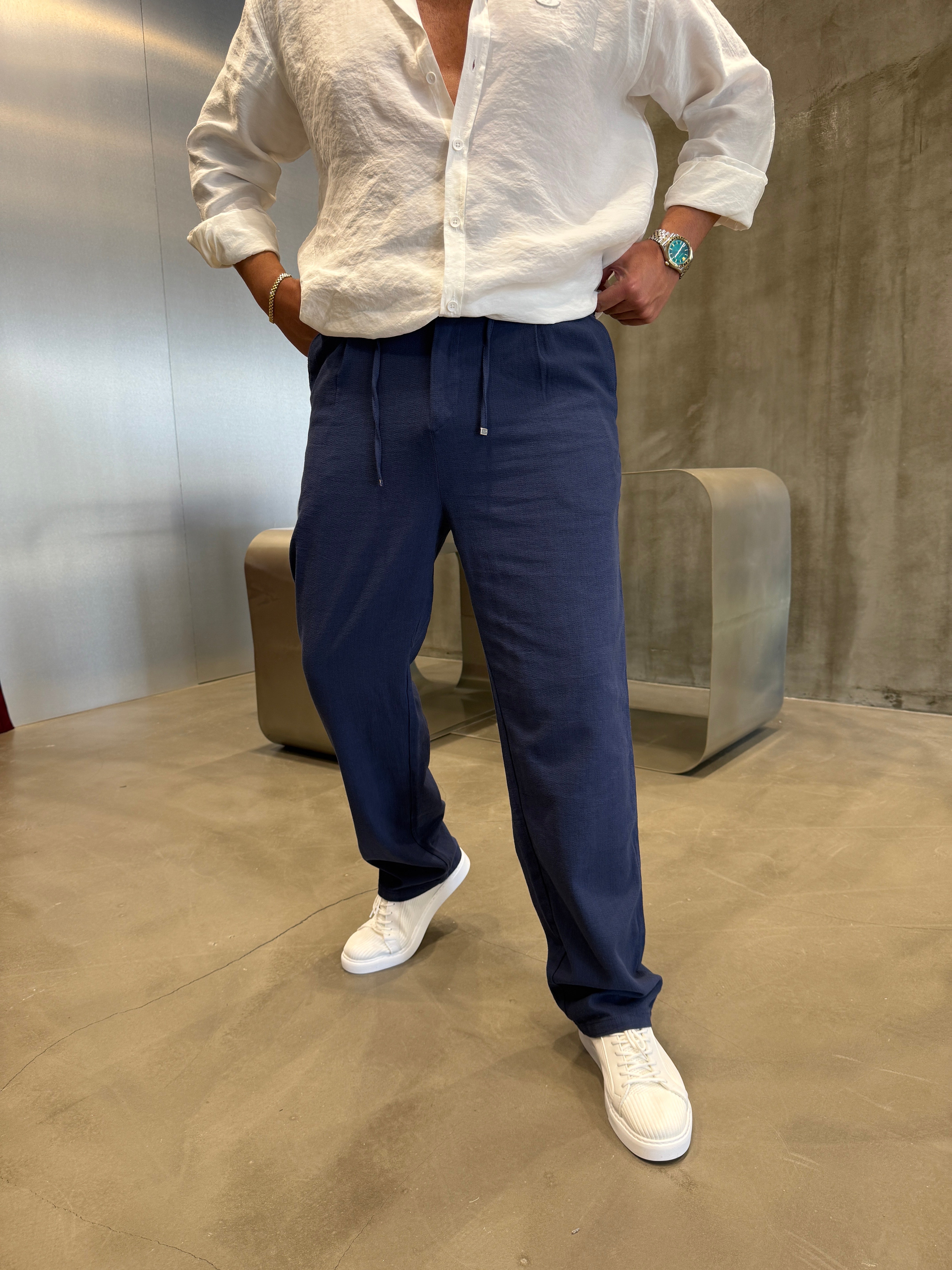 Kahve İpli Keten Pantolon