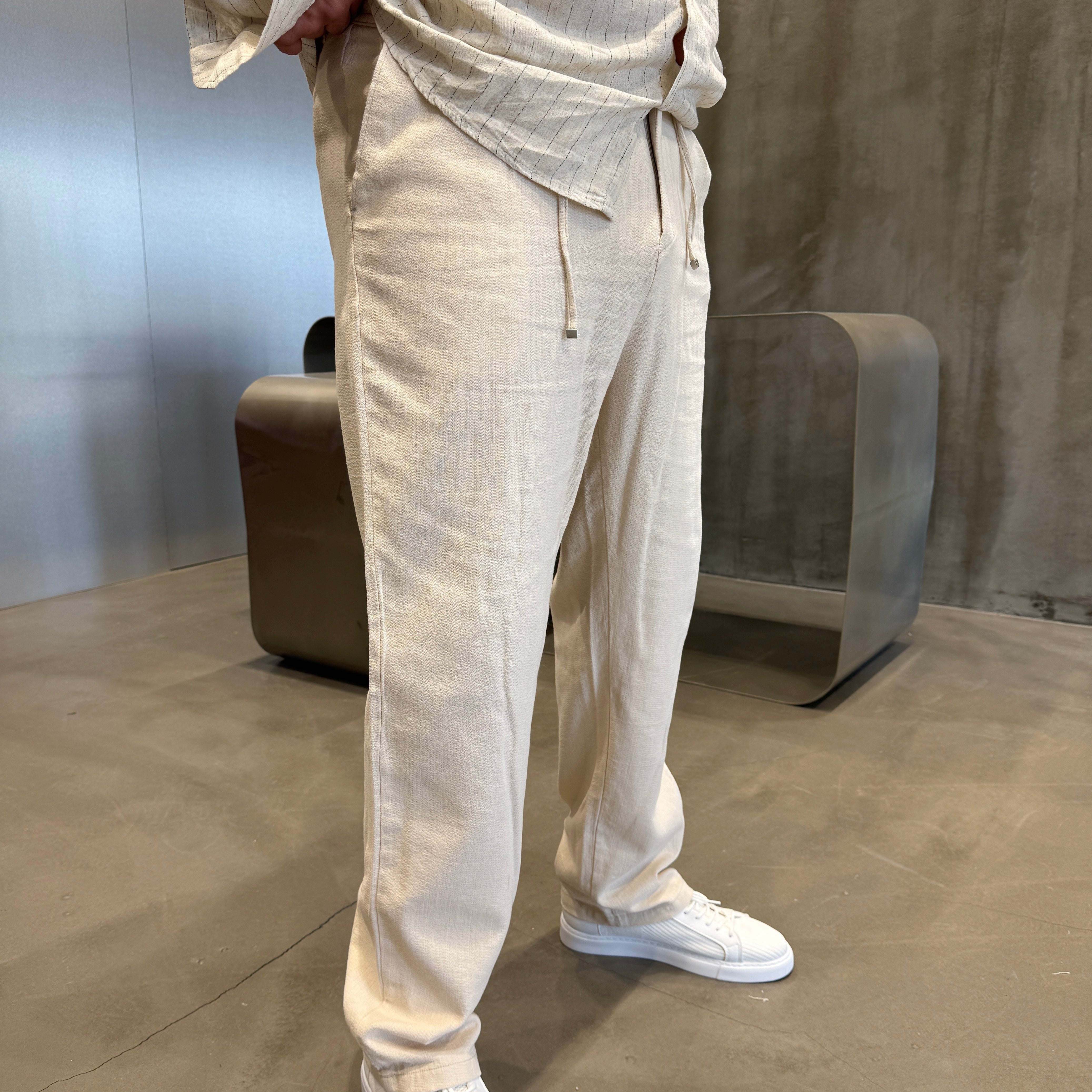 Kahve İpli Keten Pantolon