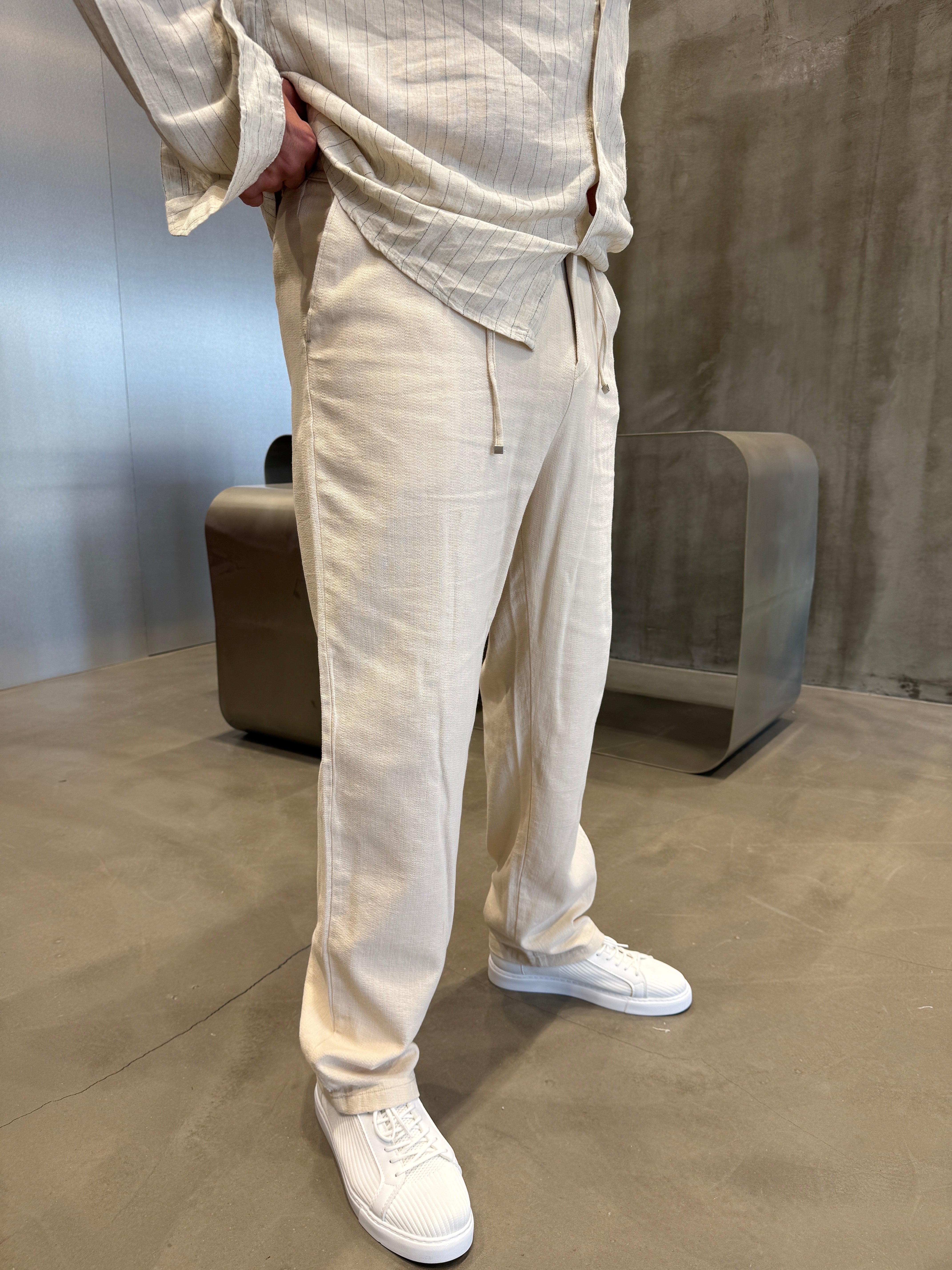 Kahve İpli Keten Pantolon