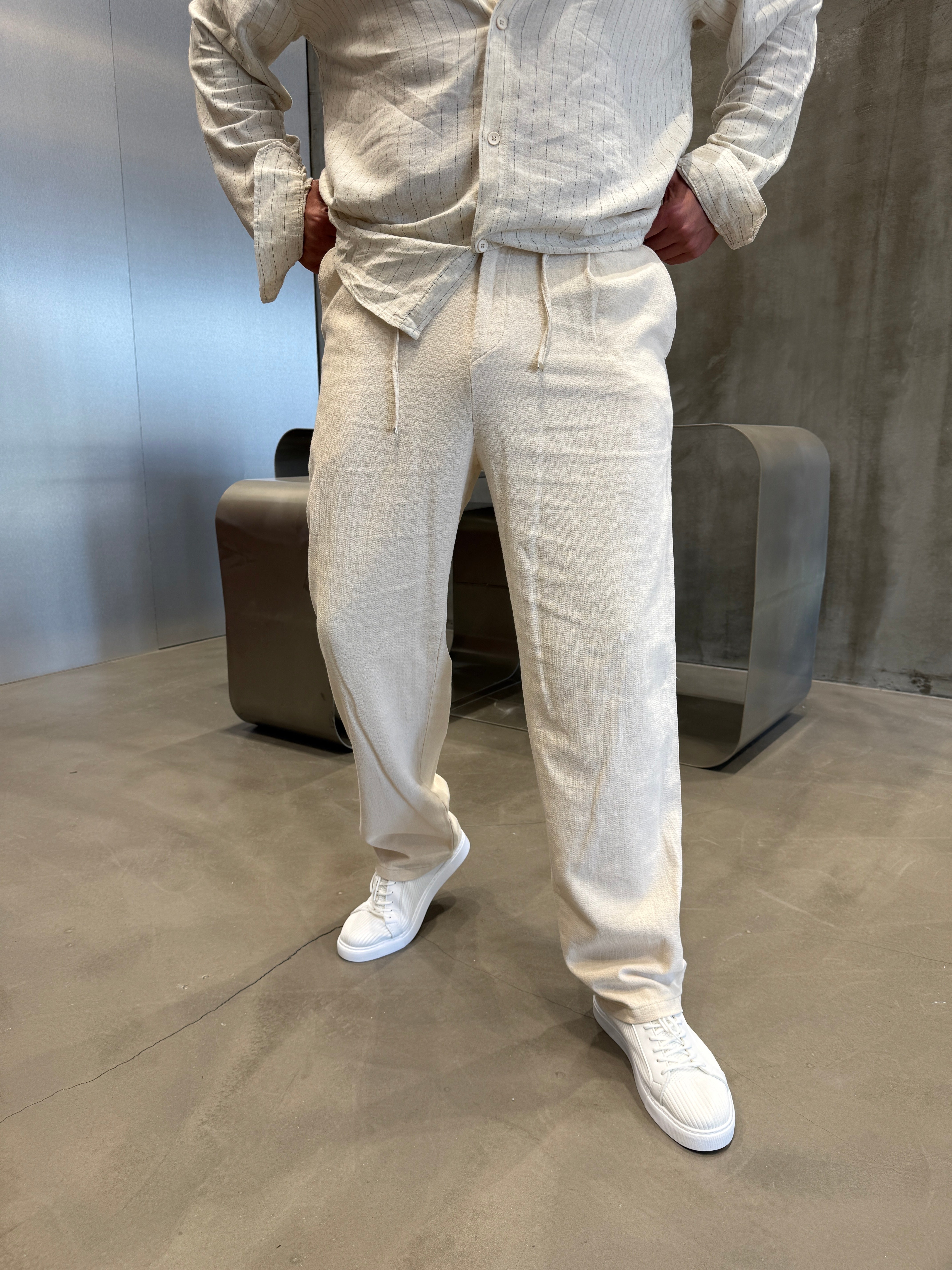 Kahve İpli Keten Pantolon