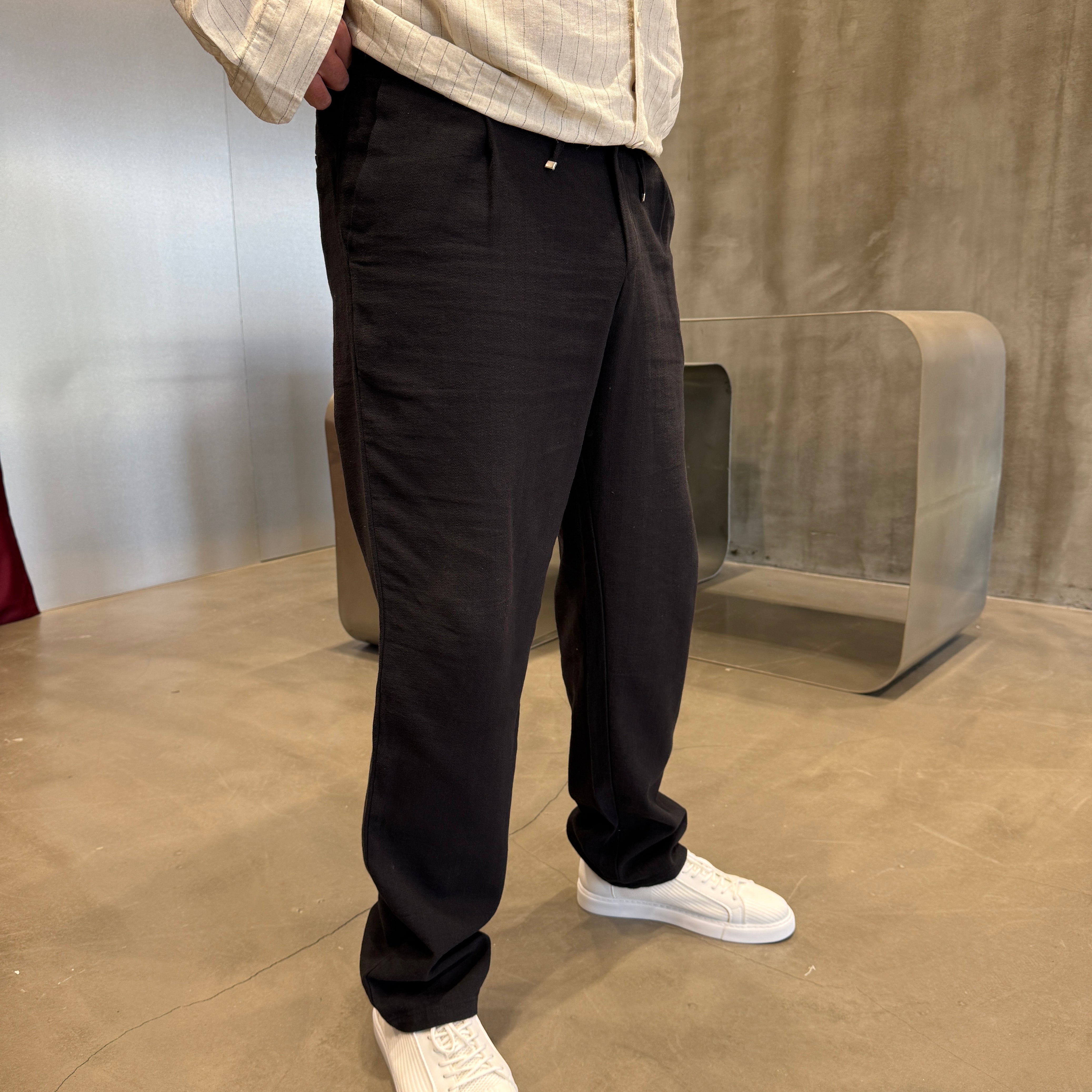 Kahve İpli Keten Pantolon