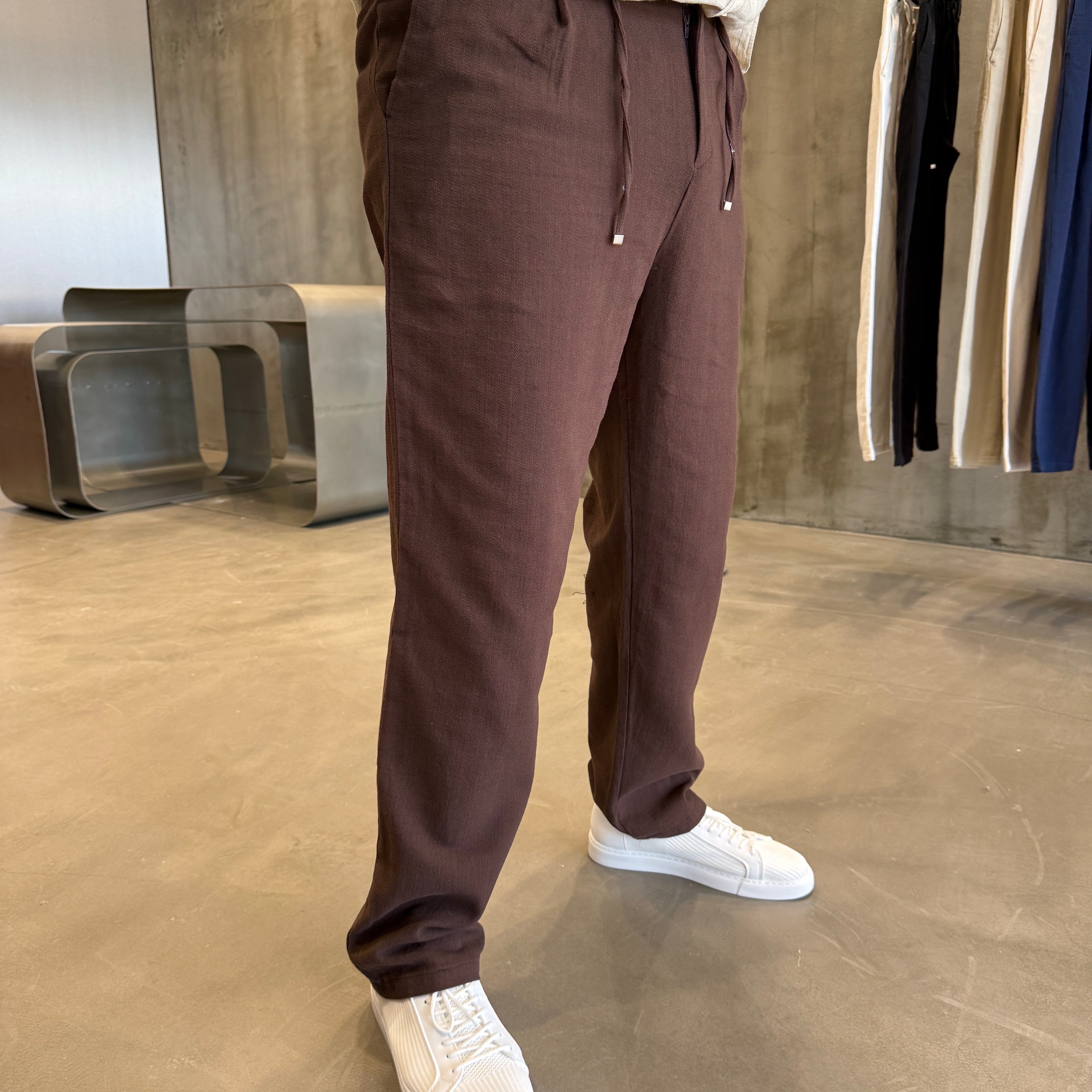 Kahve İpli Keten Pantolon