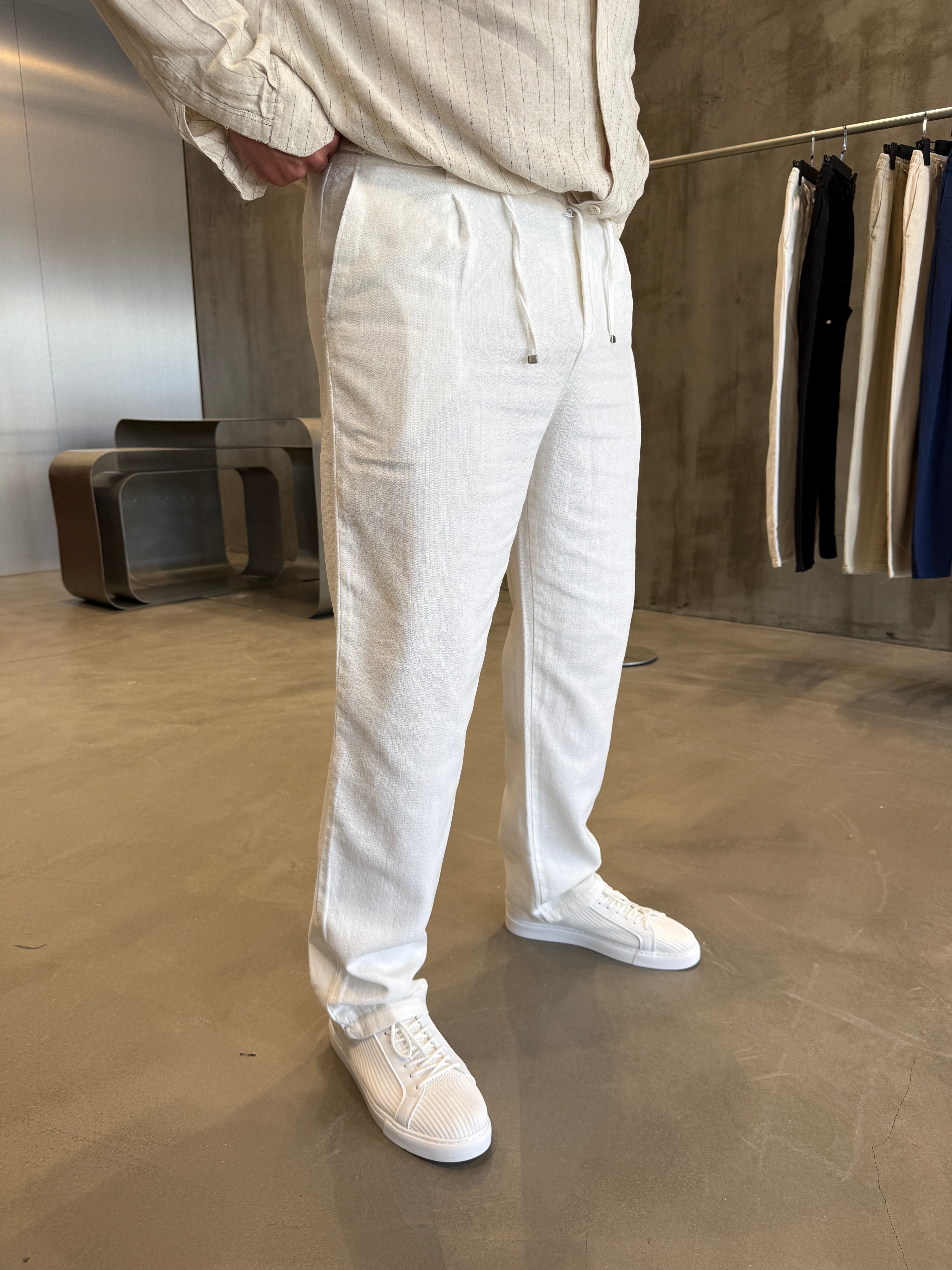 Kahve İpli Keten Pantolon