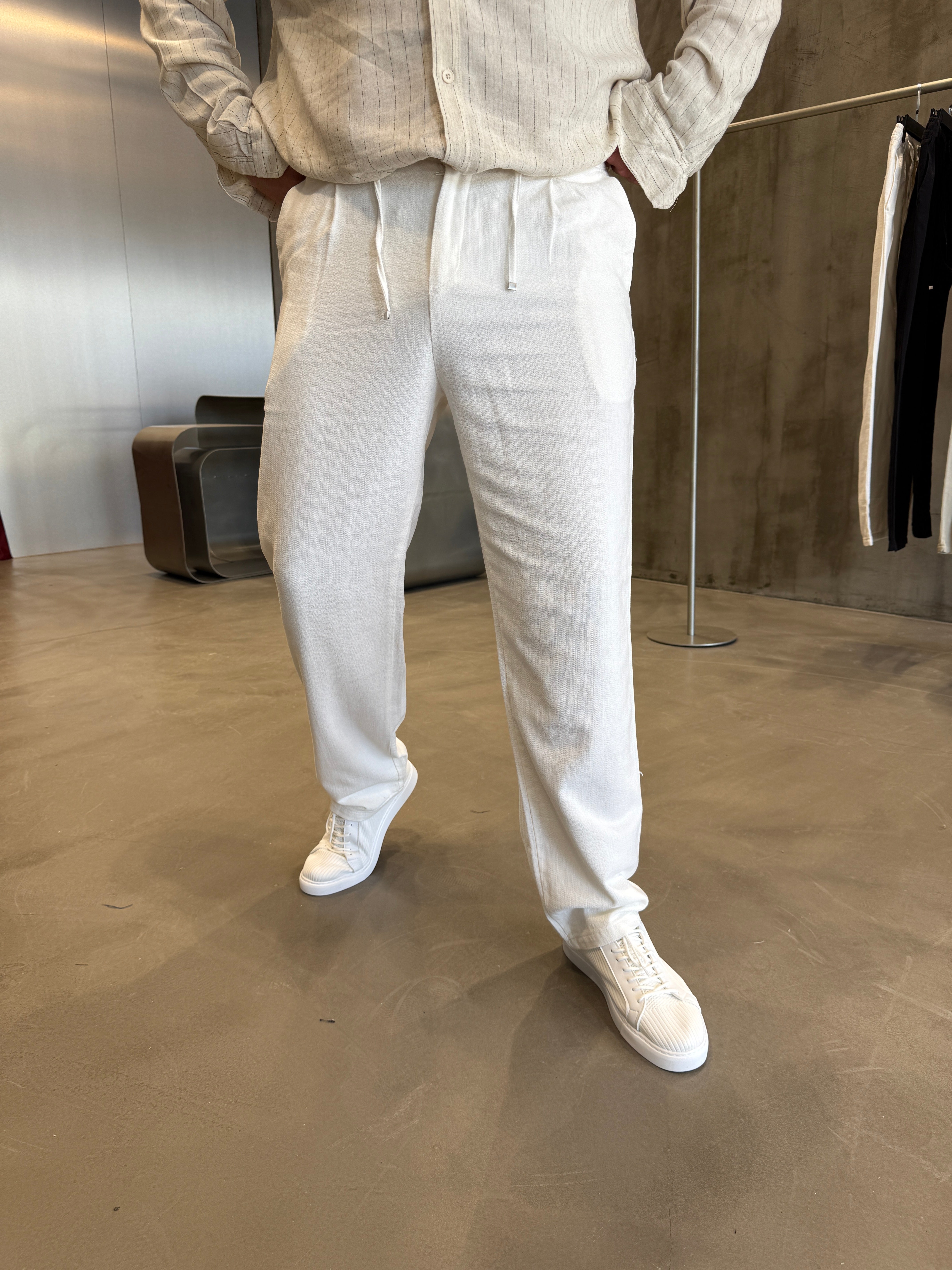 Kahve İpli Keten Pantolon